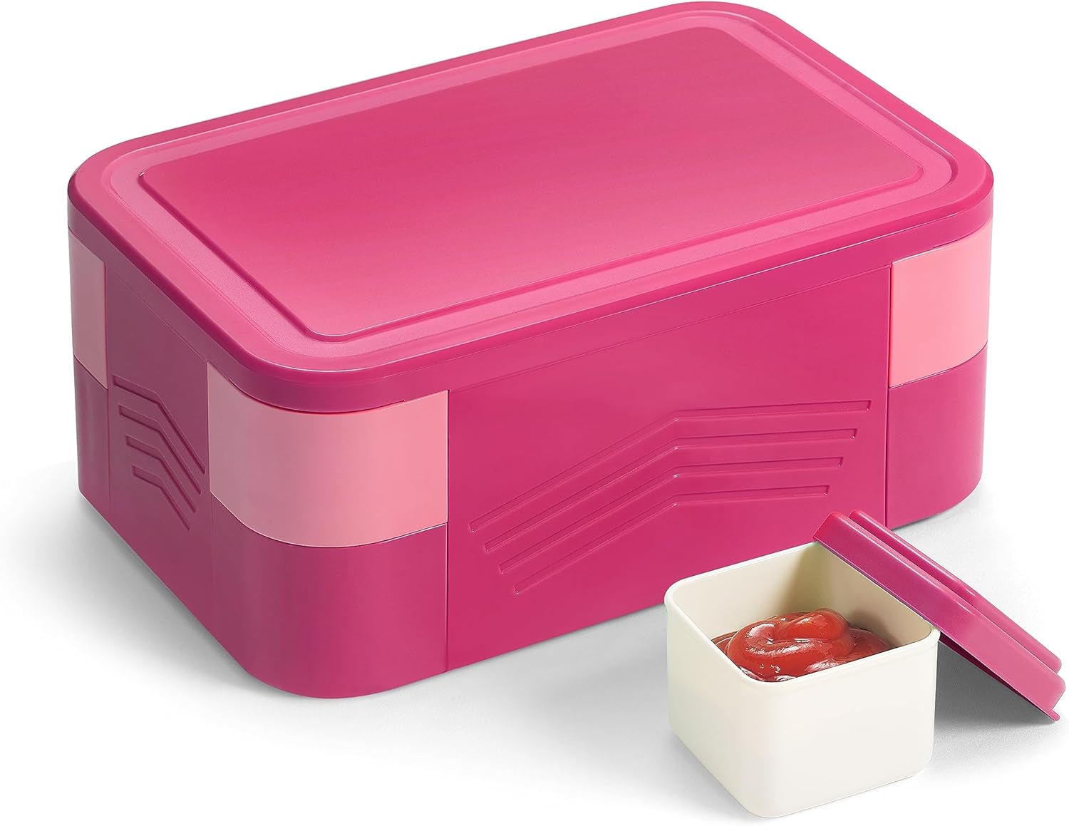 Lonchera Bento para niños, bandeja apilable a prueba de fugas, lonchera Bento de 7 compartimentos con recipientes para salsa a prueba de fugas,