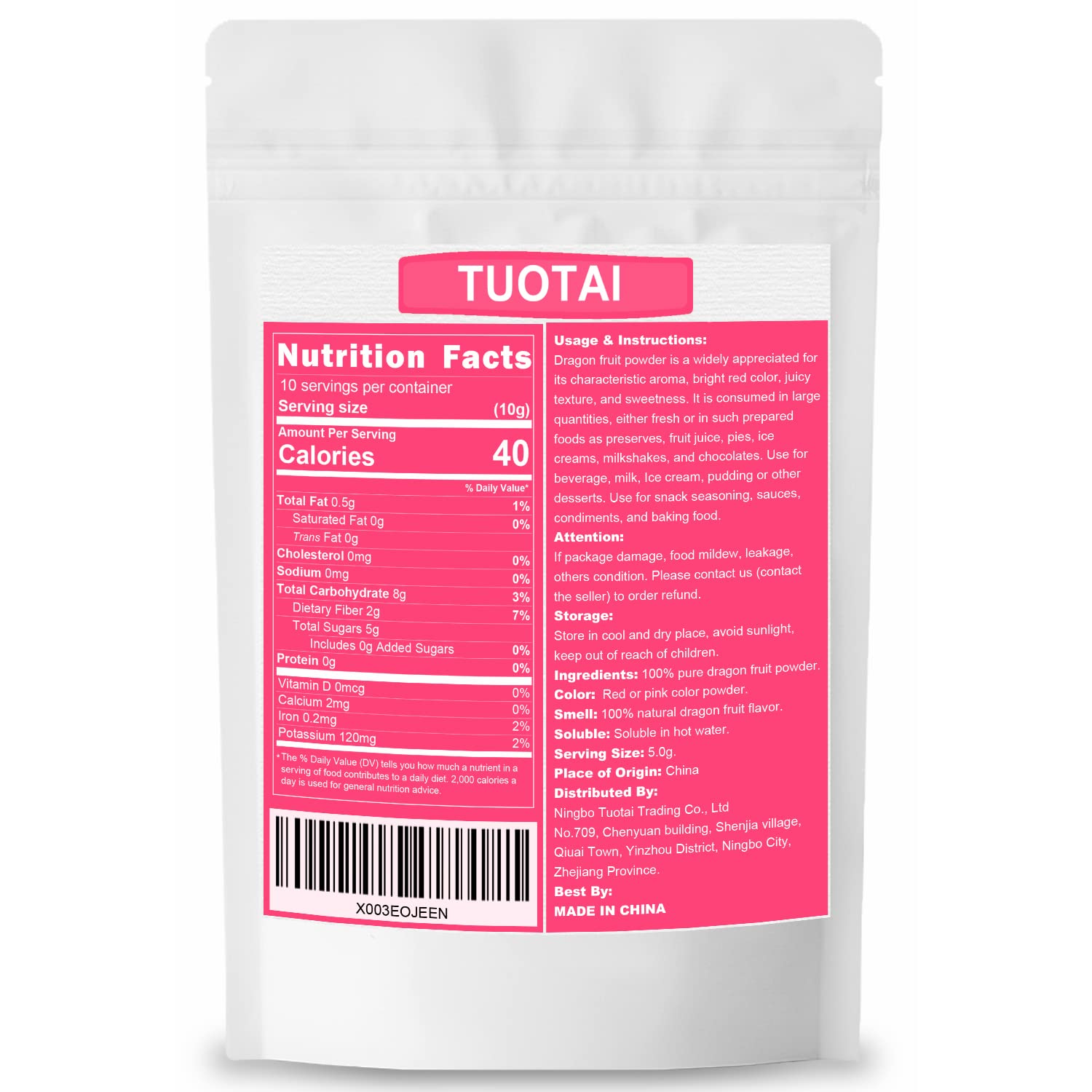 Polvo de fruta de dragón rojo liofilizadopitaya, 3.5 onzas, polvo de fruta del dragón para batidos, bebidas y alimentos para hornear