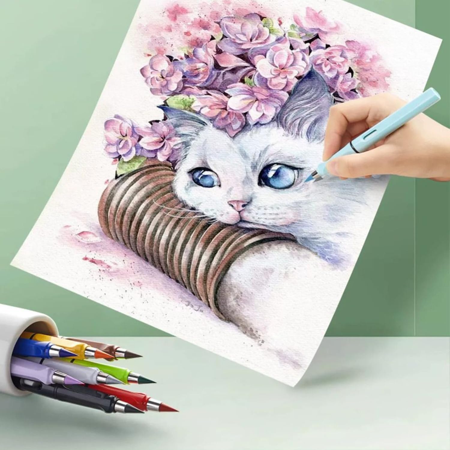 12 lápices de colores eternos sin tinta con borradores, lápices de metal para colorear, lápiz eterno con 12 cabezales reemplazables adicionales,