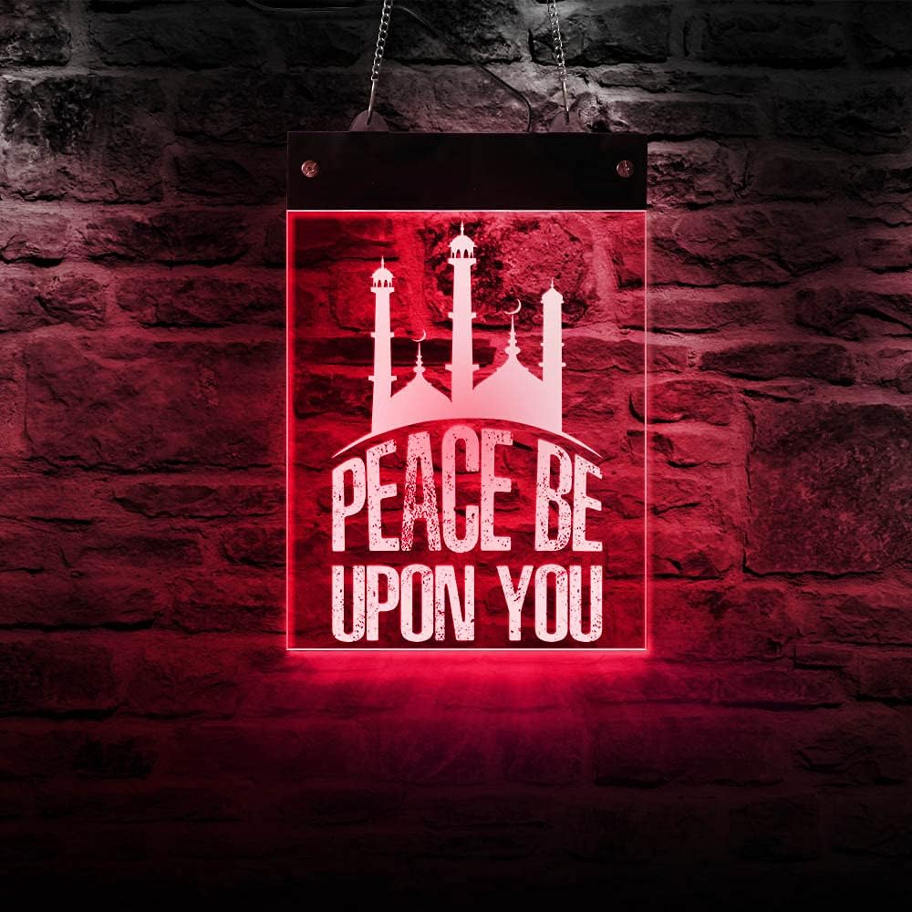 The Geeky Days Peace Be Upon You – Letrero de pared con citas islámicas LED neón multicolor que cambia de color, luz fresca, arte de pared islámica,