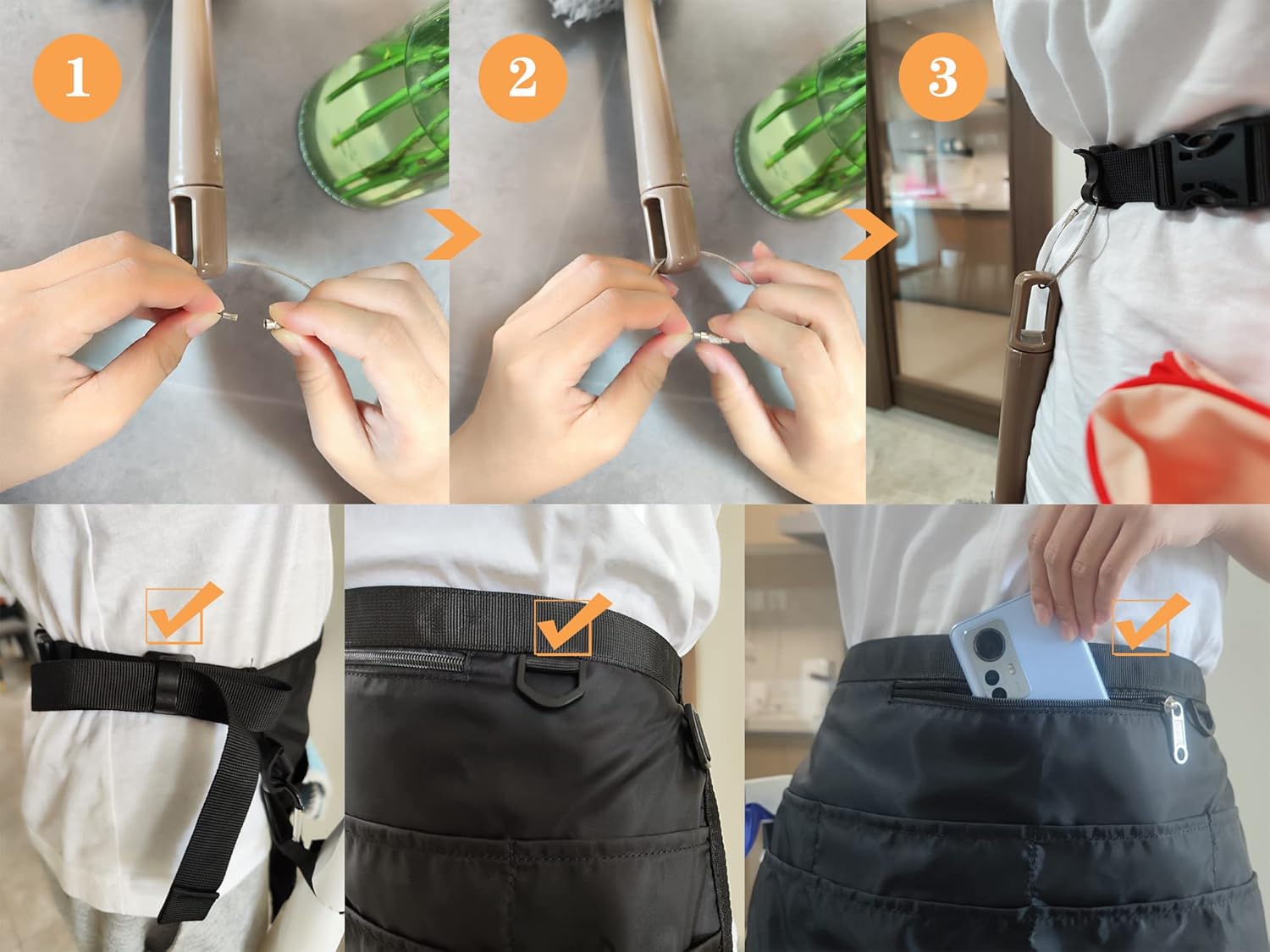 Delantal de limpieza impermeable con 7 bolsillos, suministros de limpieza para el hogar, delantal de criada ligero y duradero