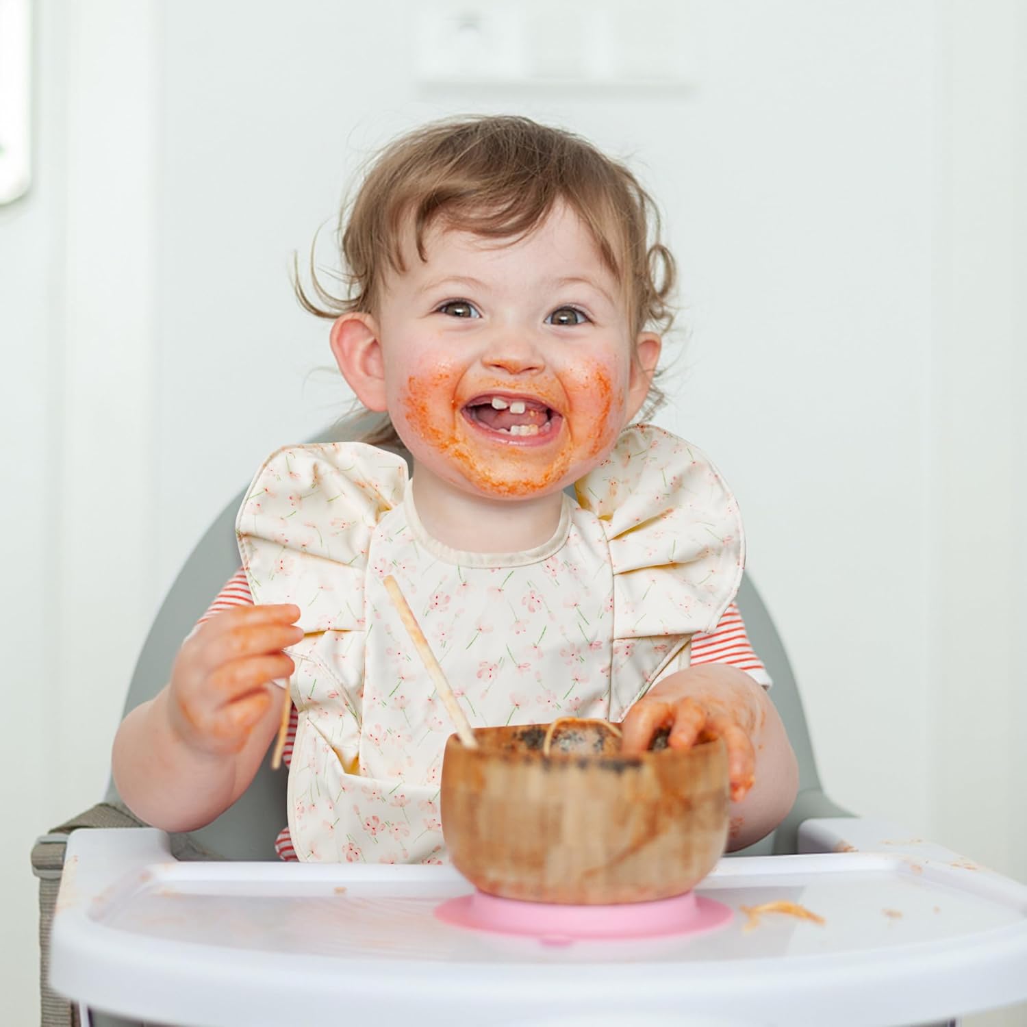 3 delantales para bebés a prueba de desorden para alimentar, baberos de comida con receptor, delantal impermeable ajustable floral, baberos a prueba