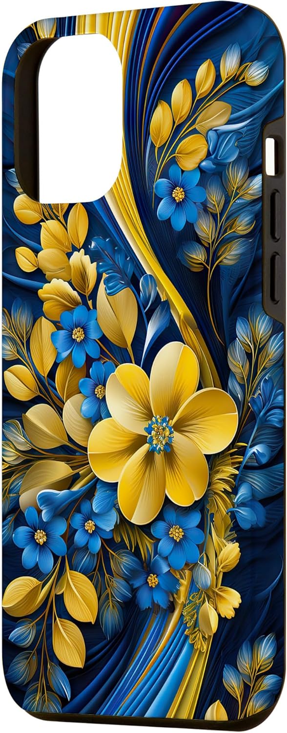 Bandera de estilo floral de Ucrania para iPhone 14 Pro Max – Funda del orgullo ucraniano