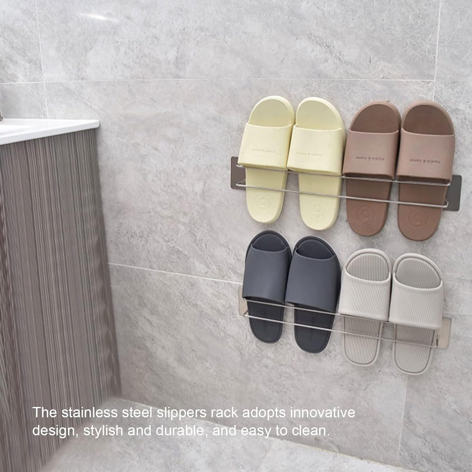 Estante de zapatillas de acero inoxidable, estante de zapatilla simple para montar en la pared, percha para zapatillas, organizador de zapatos para