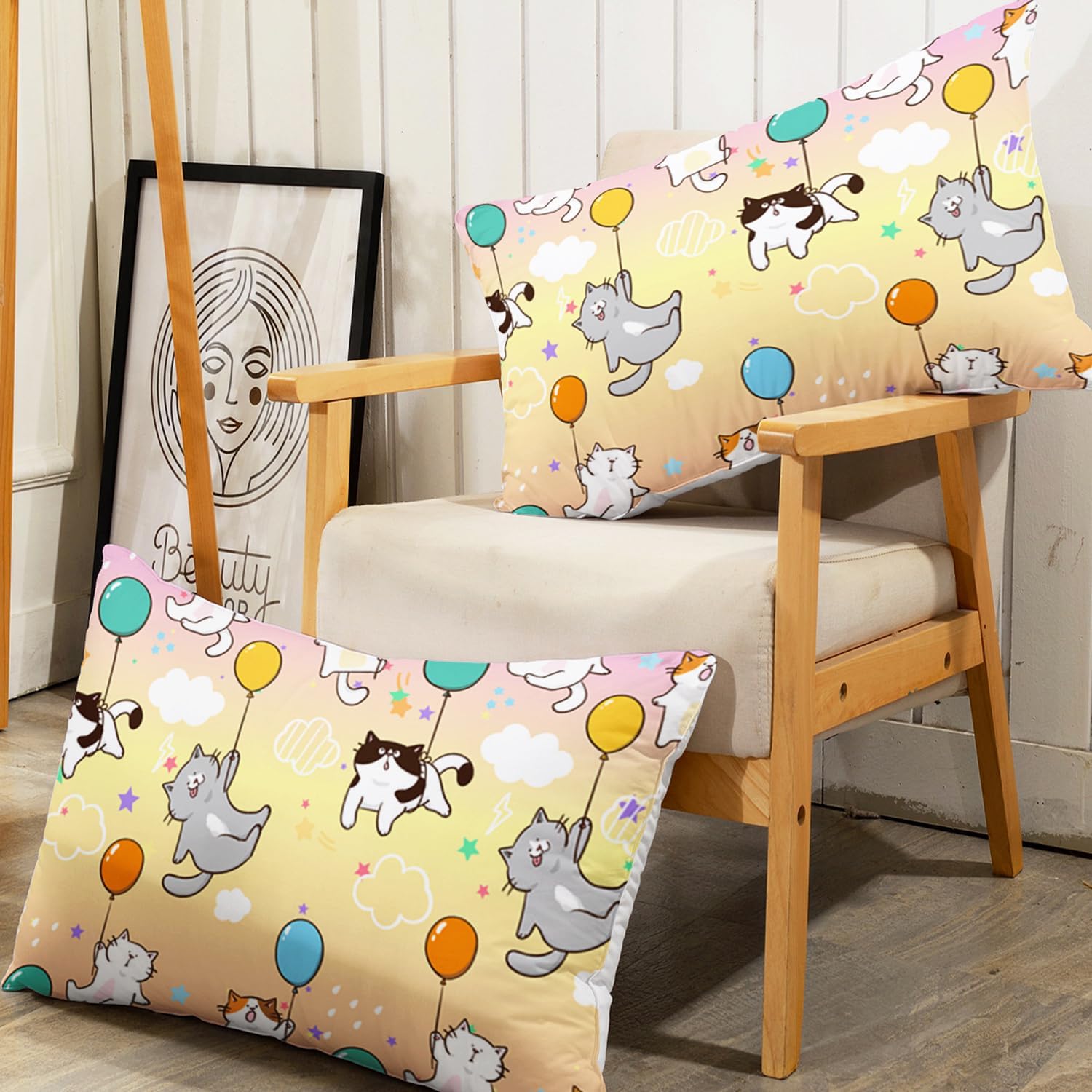 AILONEN Juego de sábanas bajeras de tamaño individual con globos, sábanas coloridas de gatos para mascotas, juegos de sábanas degradadas de gatos de
