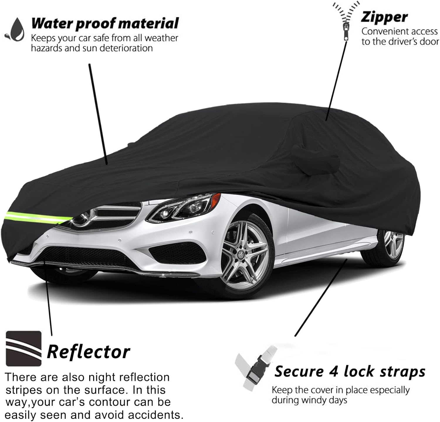 Yixin Funda impermeable para automóvil Mercedes Benz Clase E Sedan E250 E320 E300 E350 E400 AMG 190T, ajuste personalizado, correa 100% resistente