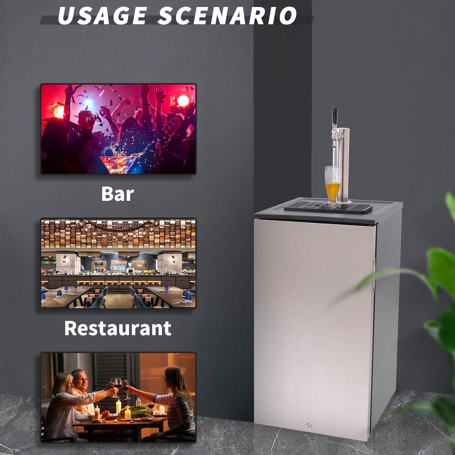 BHTOP Kegerator, dispensador de cerveza de barril, enfriador de bebidas de acero inoxidable, cilindro de CO2 montado, control de temperatura,