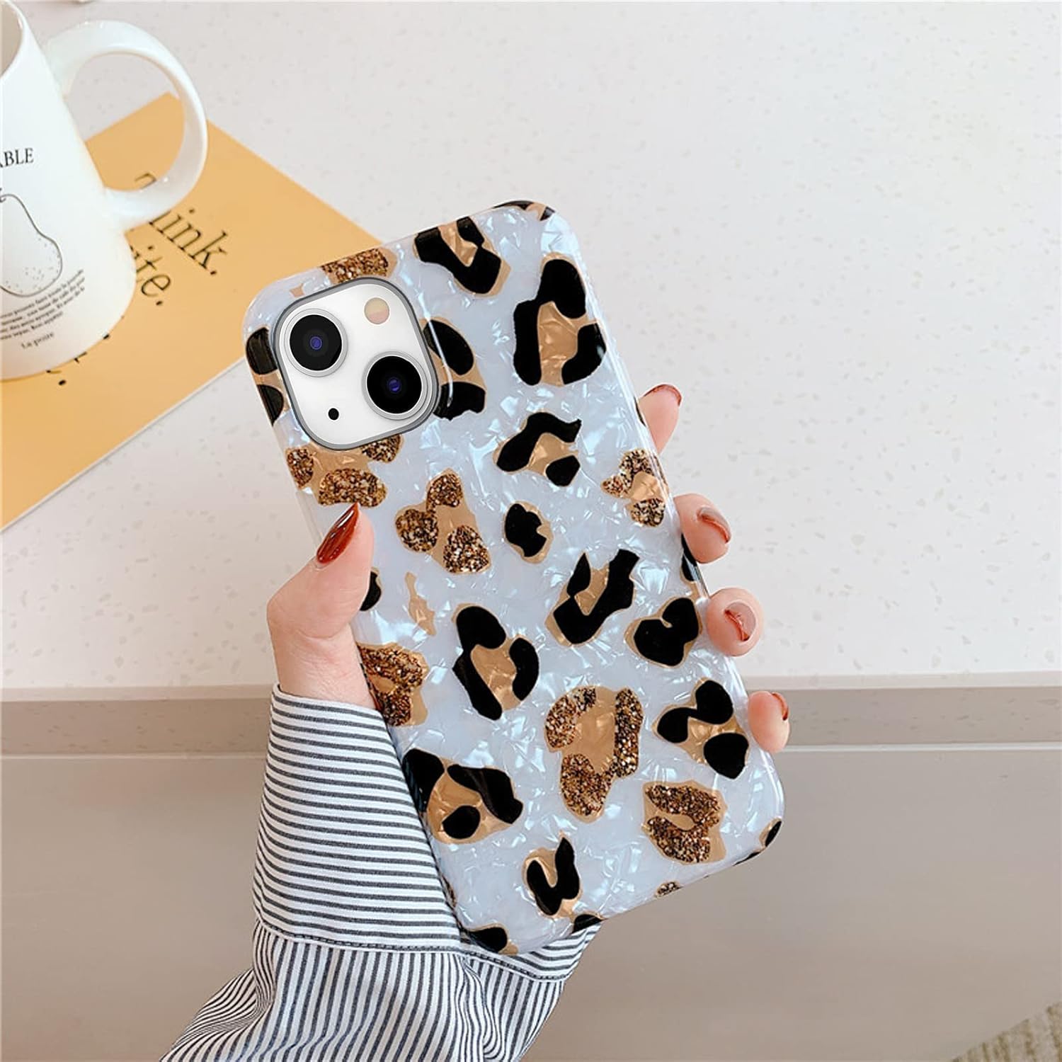 J.west Funda compatible con iPhone 14 Plus, funda protectora de silicona suave con estampado de guepardo translúcido y transparente para niñas y