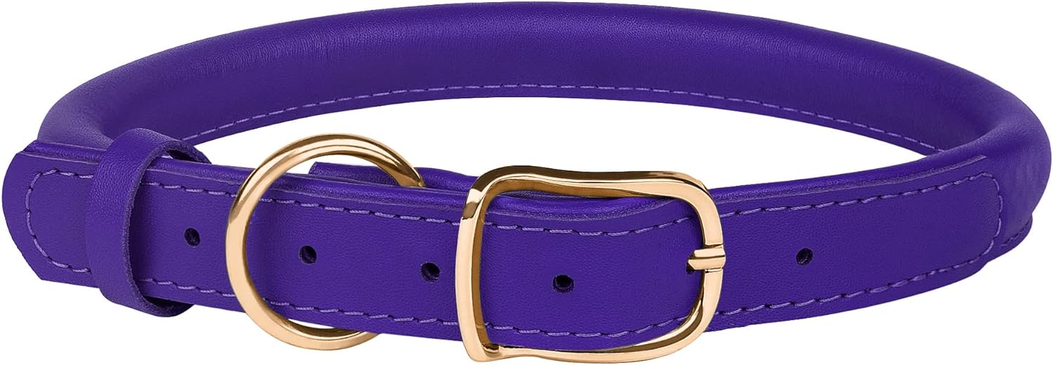 Collar de cuero enrollado para perro, collar ajustable de cuerda redonda para perros pequeños, medianos y grandes, cachorros, rosa, morado, verde,