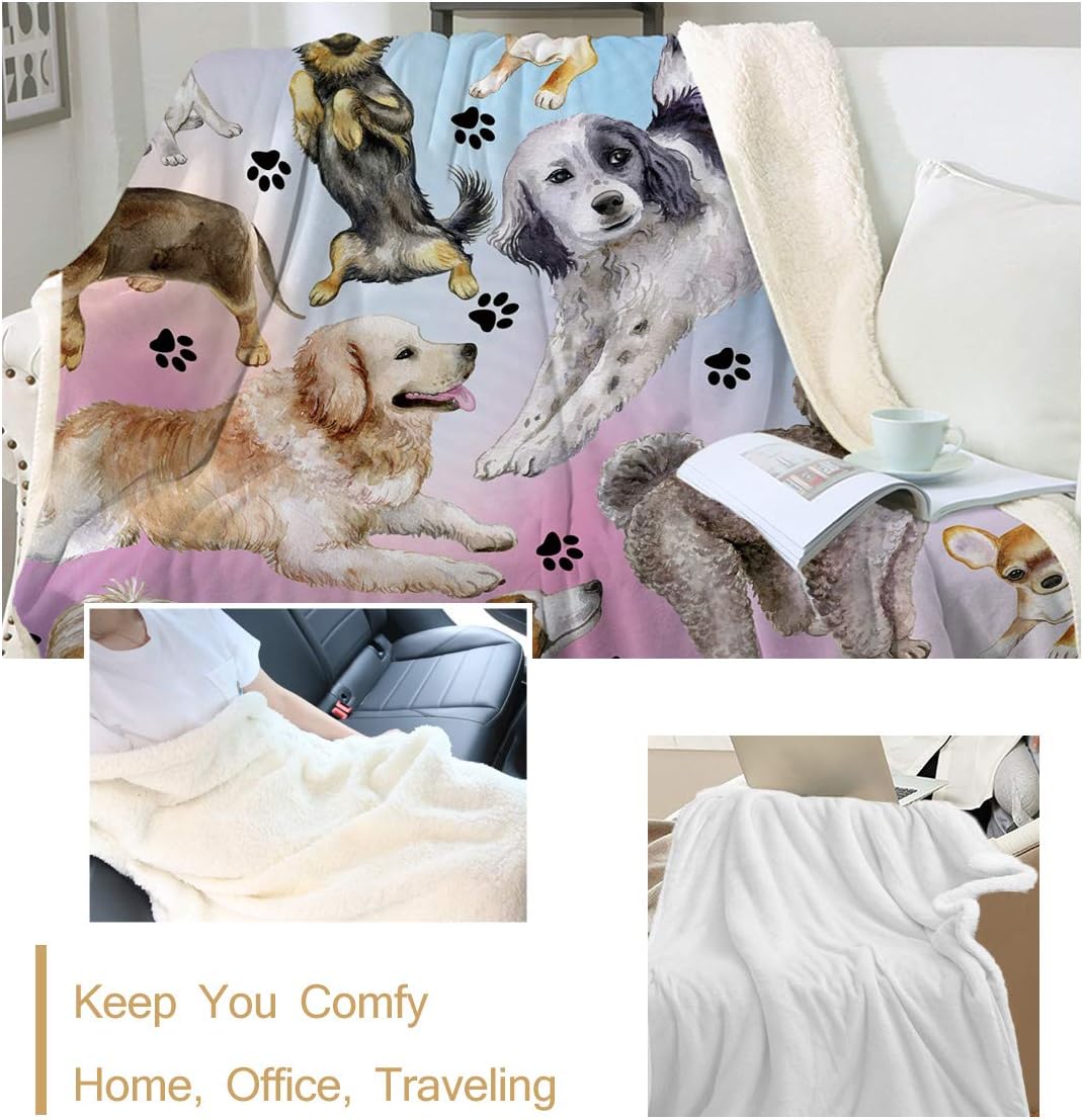Sleepwish Manta de vellón con estampado de patas de perro, color rosa pastel, manta sherpa con estampado de animales de cachorro, súper suave,
