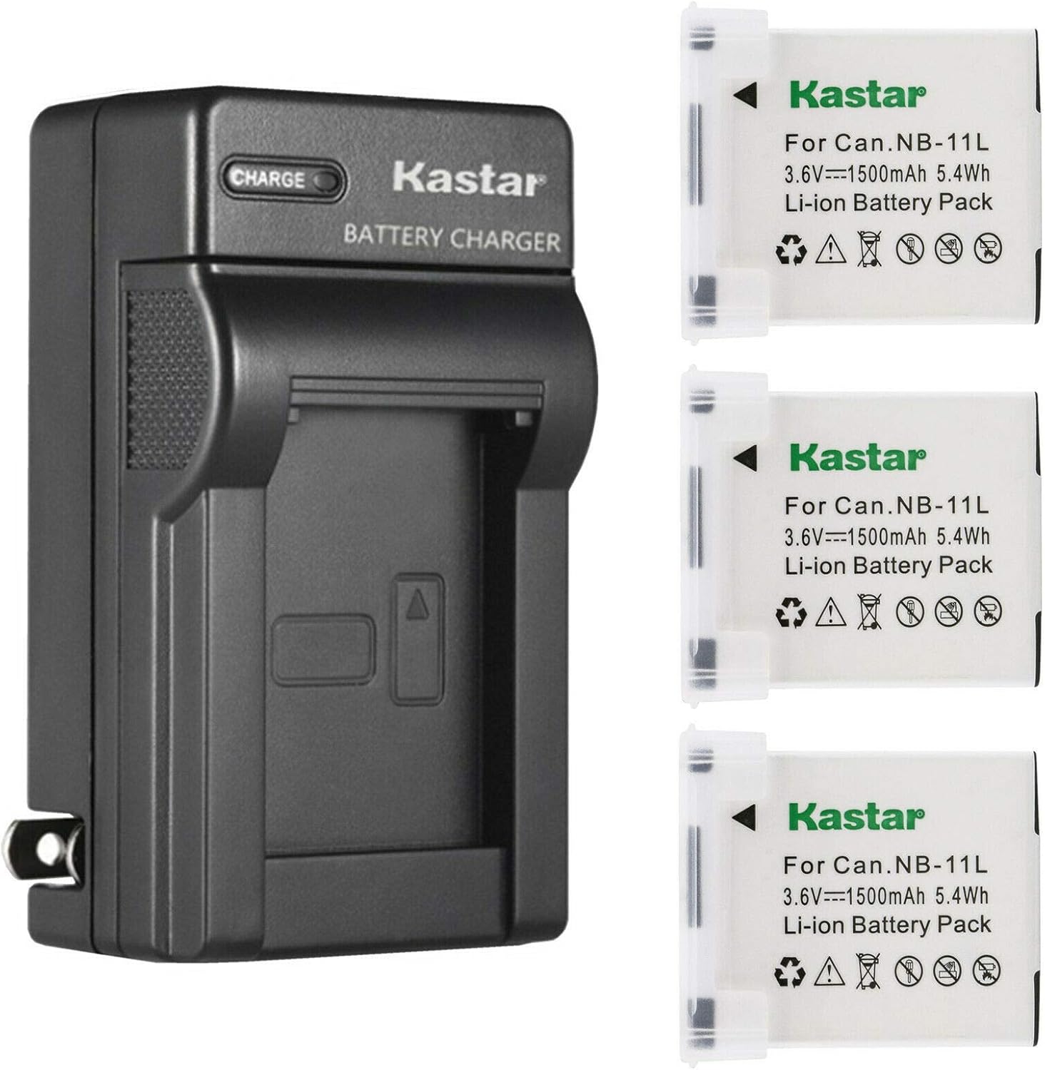 Kastar Paquete de 3 baterías y cargador de pared de CA compatible con Canon NB-11L NB11L, NB-11LH NB11LH, Canon CB-2LD CB-2LDE, cargador CB-2LF