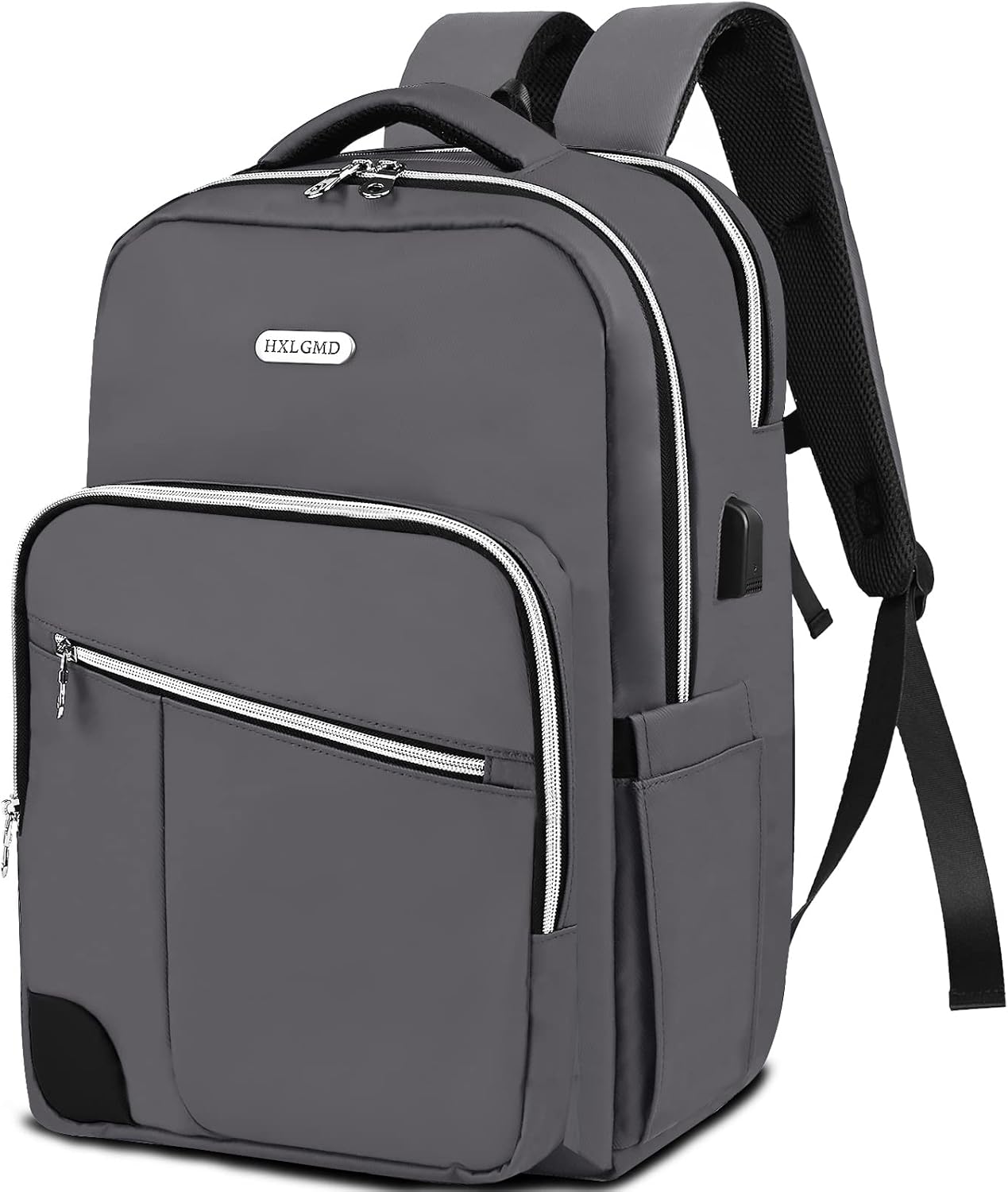 Mochila para laptop de negocios para hombres y mujeres con puerto de carga USB, duradera mochila universitaria para computadora, Gris, Mochilas de