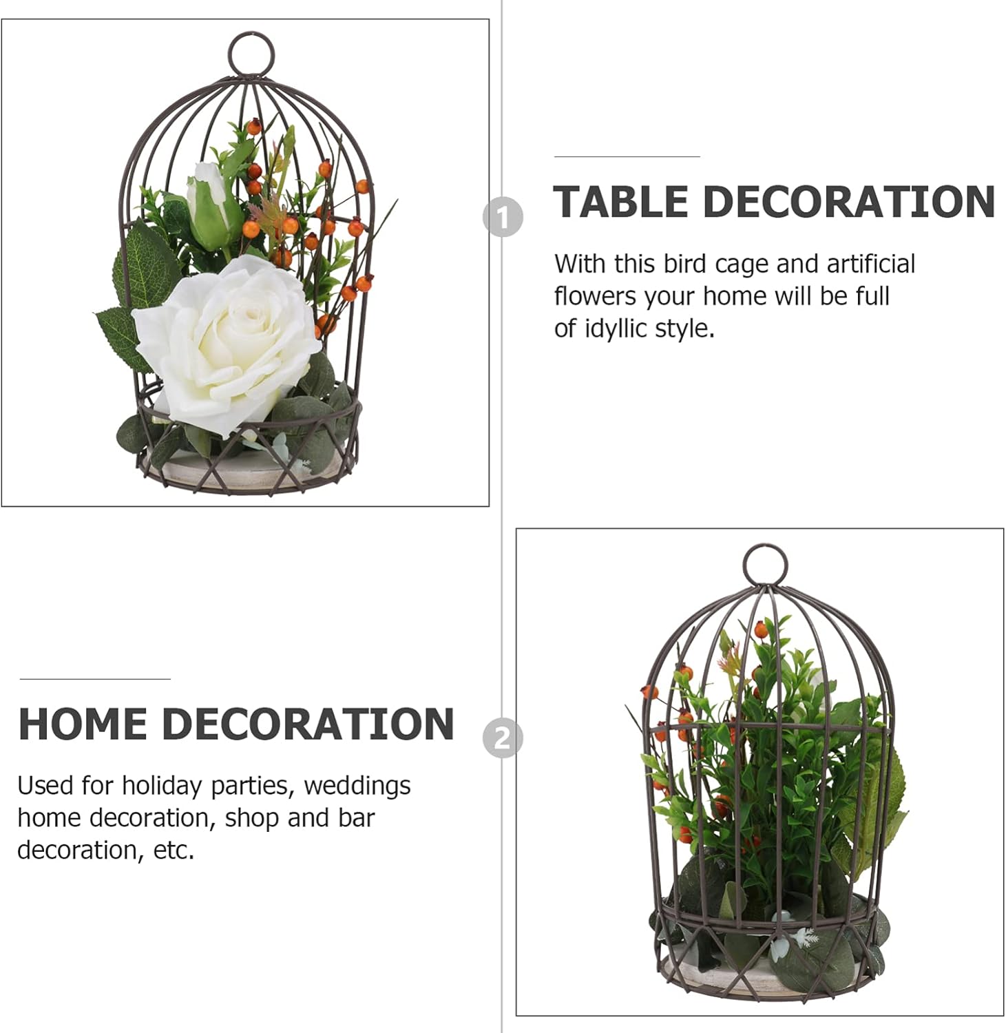 BESTOYARD Jaula colgante para pájaros, decoración de jaula decorativa para pájaros con rosas artificiales, mesa de comedor, centros de mesa, jaulas