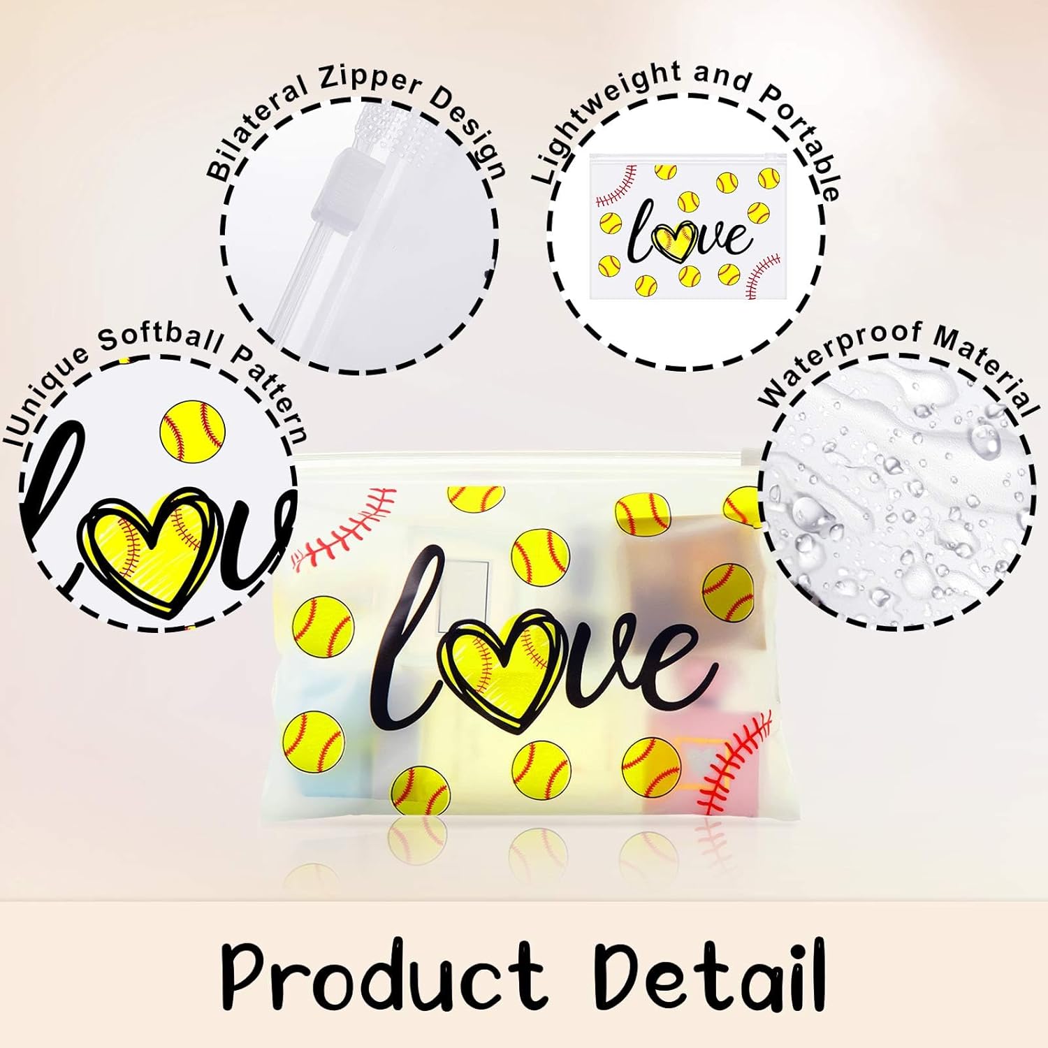 60 bolsas de maquillaje de sóftbol, regalos a granel, bolsas de maquillaje EVA para softbol, bolsas de cosméticos con cremallera, juegos de sóftbol,