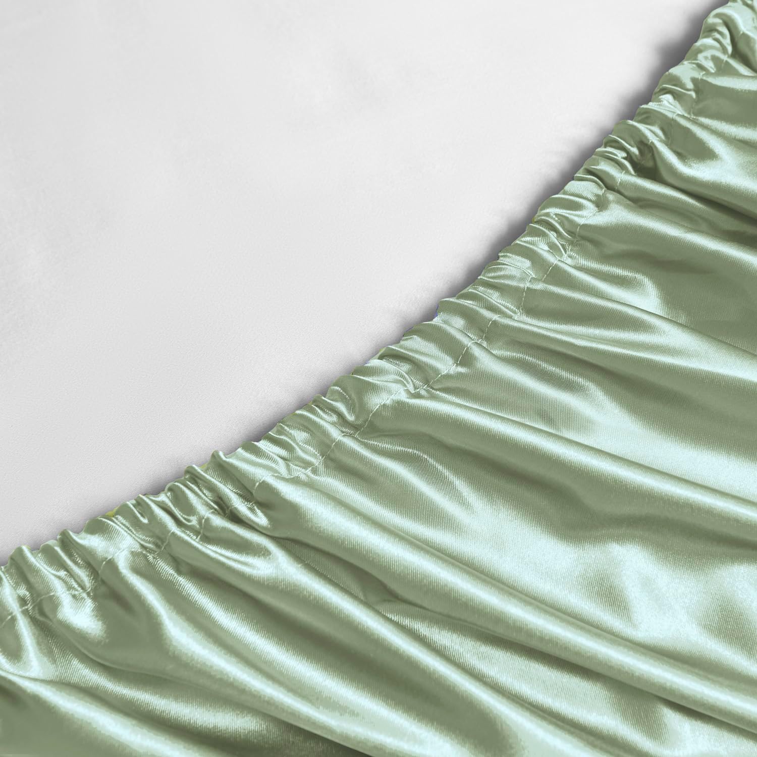 Sábanas de satén tamaño matrimonial 4 piezas de sábanas de lujo suaves y sedosas, juego de sábanas de seda satinada verde salvia sin arrugas con 1