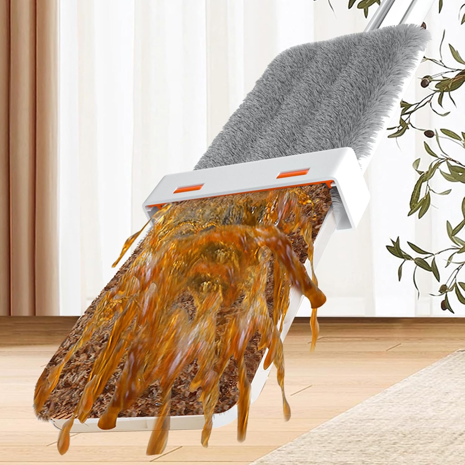 Trapeador plano grande giratorio 360 para limpieza de suelos con escurridor, mango largo de acero inoxidable con almohadillas de microfibra