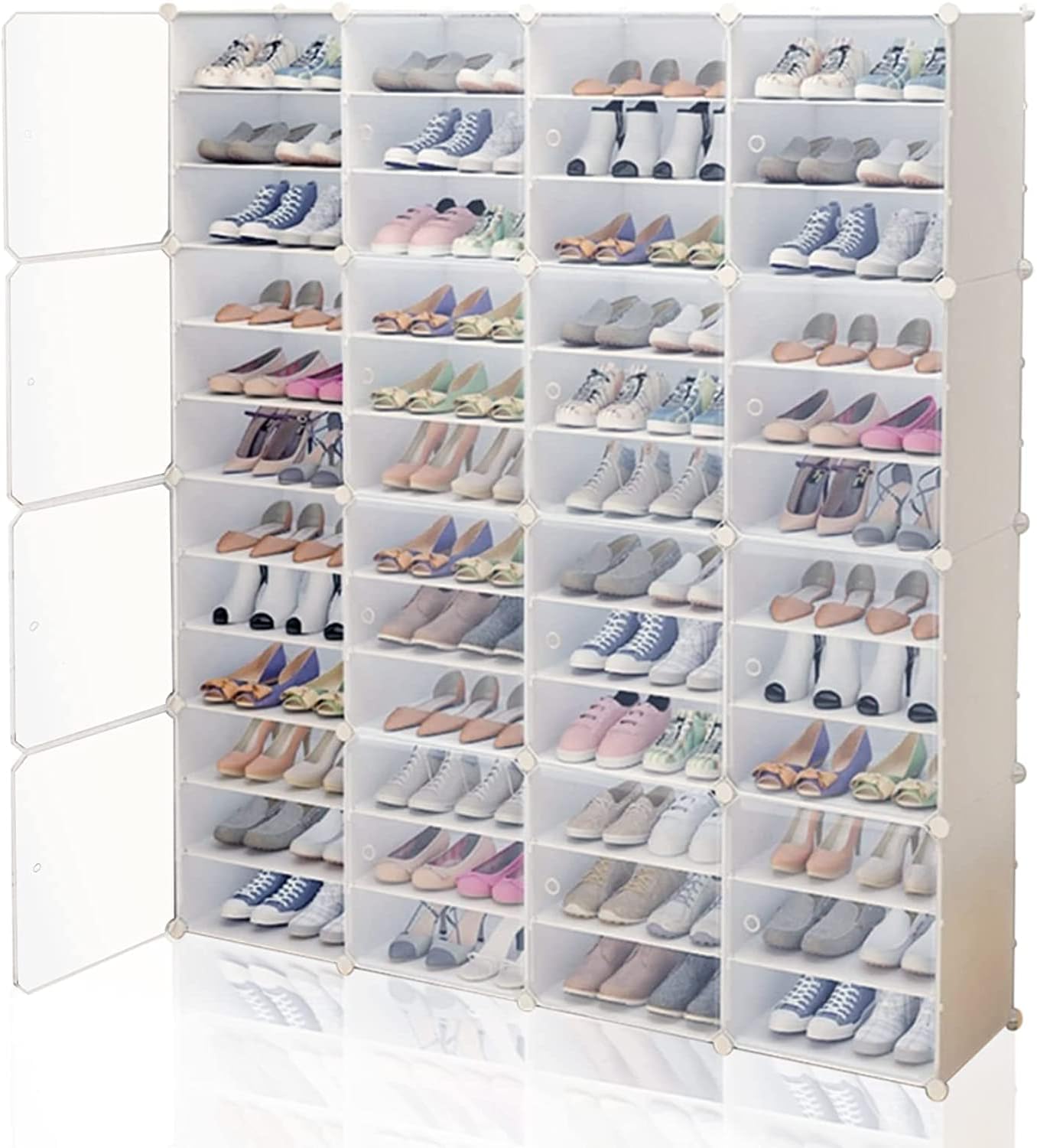 LOYALHEARTDY Organizador portátil para zapatos, 96 pares de zapateros de plástico transparente, 16 niveles, organizador de almacenamiento de zapatos
