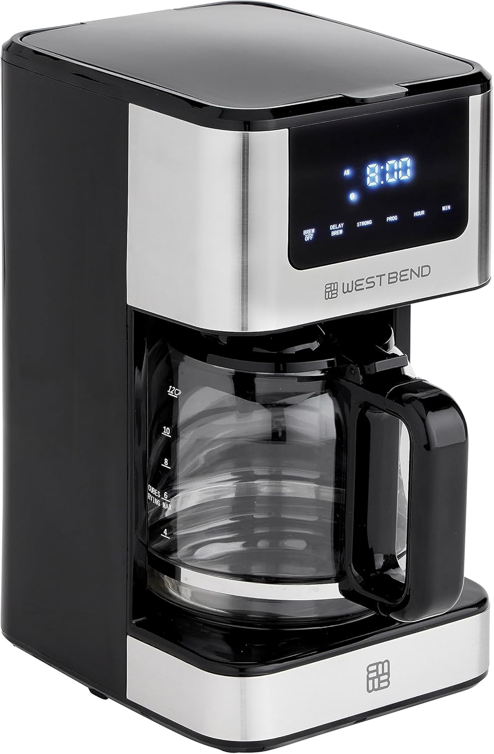 West Bend Cafetera de goteo que prepara caliente o helado, programable con selector de fuerza de preparación y apagado automático y 6 funciones con