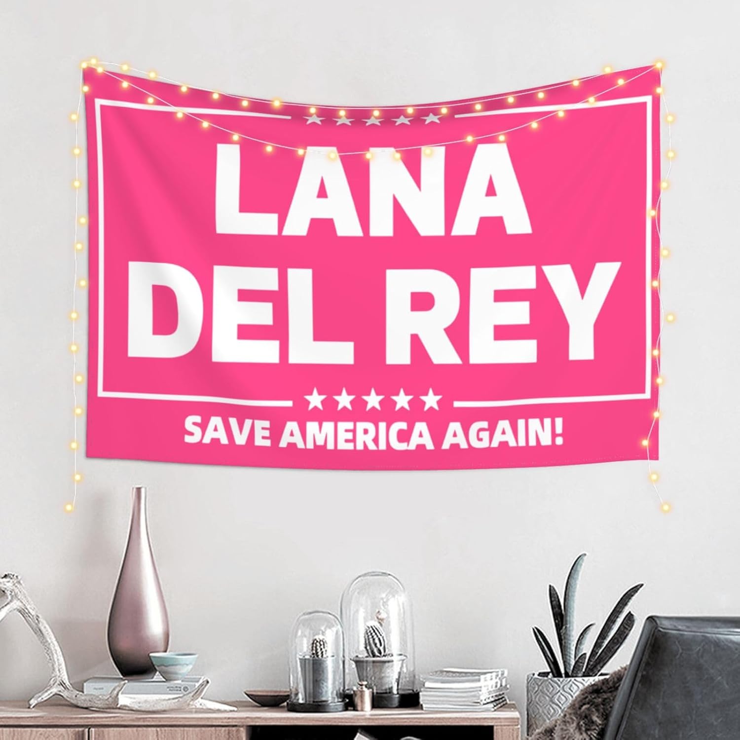 Tapiz de lana con diseño de cantante estadounidense Dels Rays, telón de fondo para colgar en la pared, diseño de bandera estadounidense, tapiz