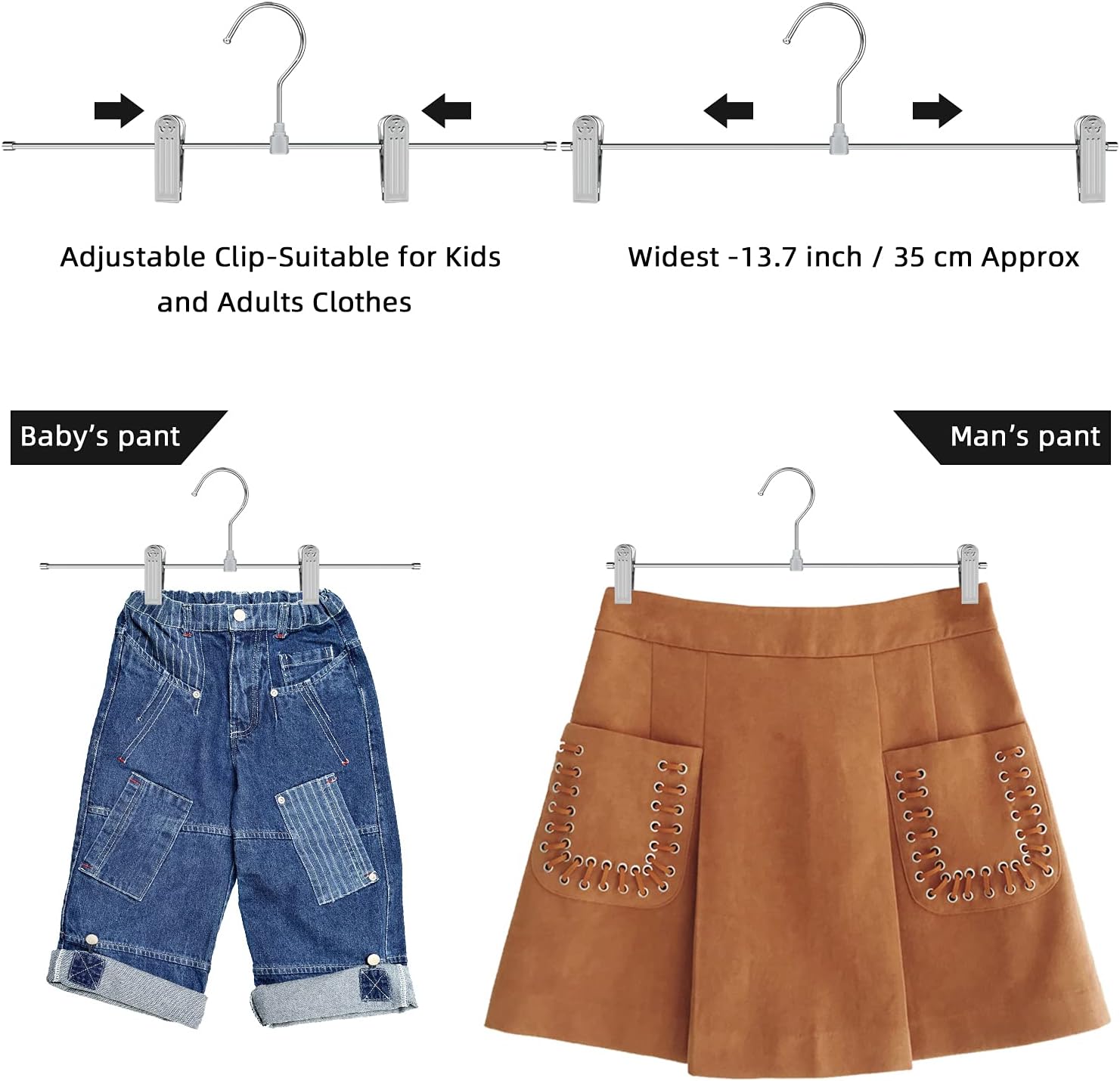 GoodtoU Perchas para pantalones con clips, paquete de 20 perchas para faldas, perchas de metal ajustables con clips antideslizantes