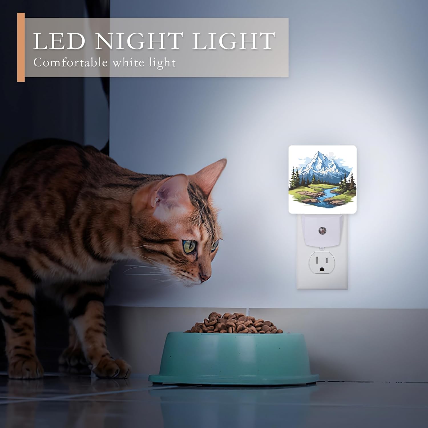 Luz nocturna de montaña, luces nocturnas de bosque enchufables a la pared para niños y niñas, luz nocturna decorativa media redonda, lámpara LED de