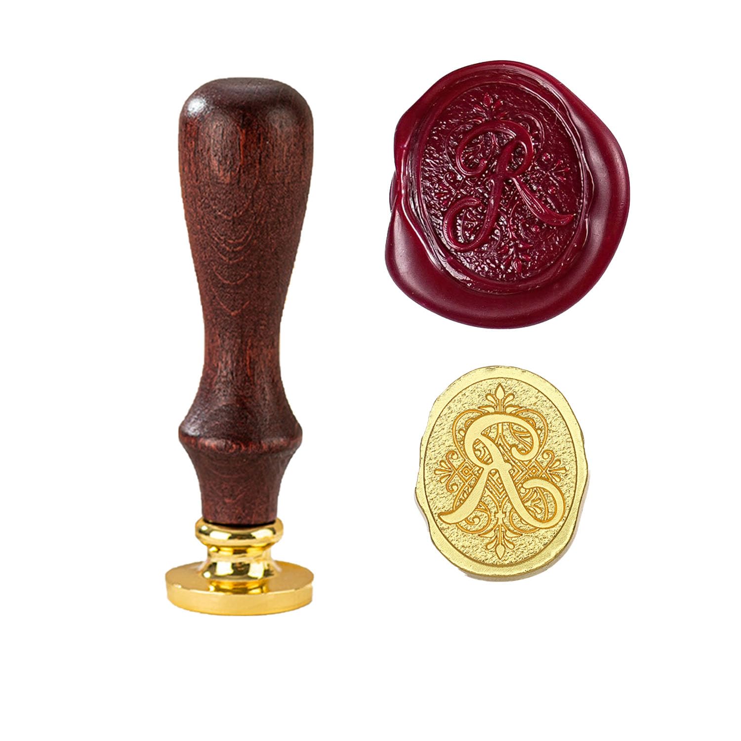 Sello de cera inicial del alfabeto R, sello de cera de sellado de letras vintage con cabeza de latón extraíble y mango de madera, para invitación de