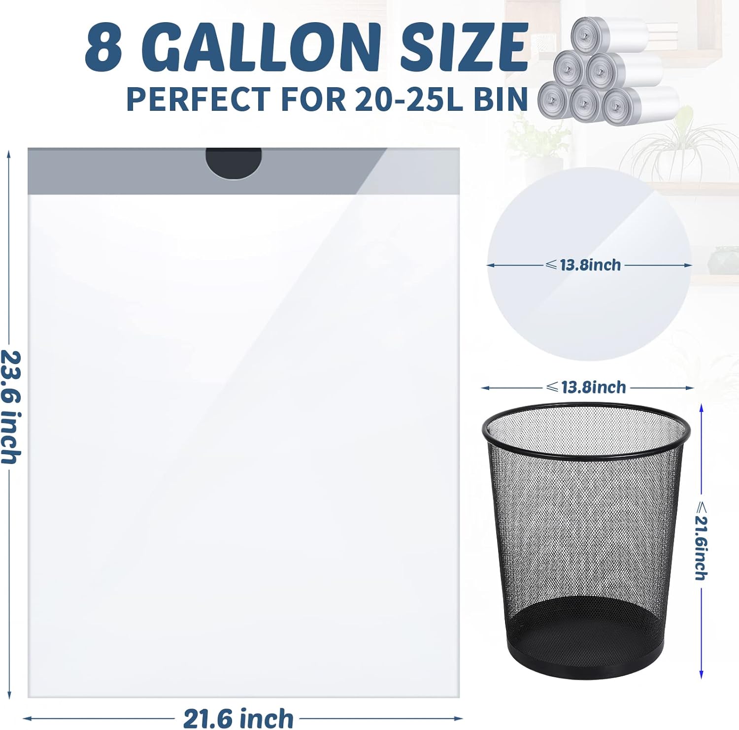 600 bolsas de basura de 8 galones con cordón de 0.79 mil, fuertes y medianas, bolsas de basura de plástico resistente de 8 galones, bolsas de basura