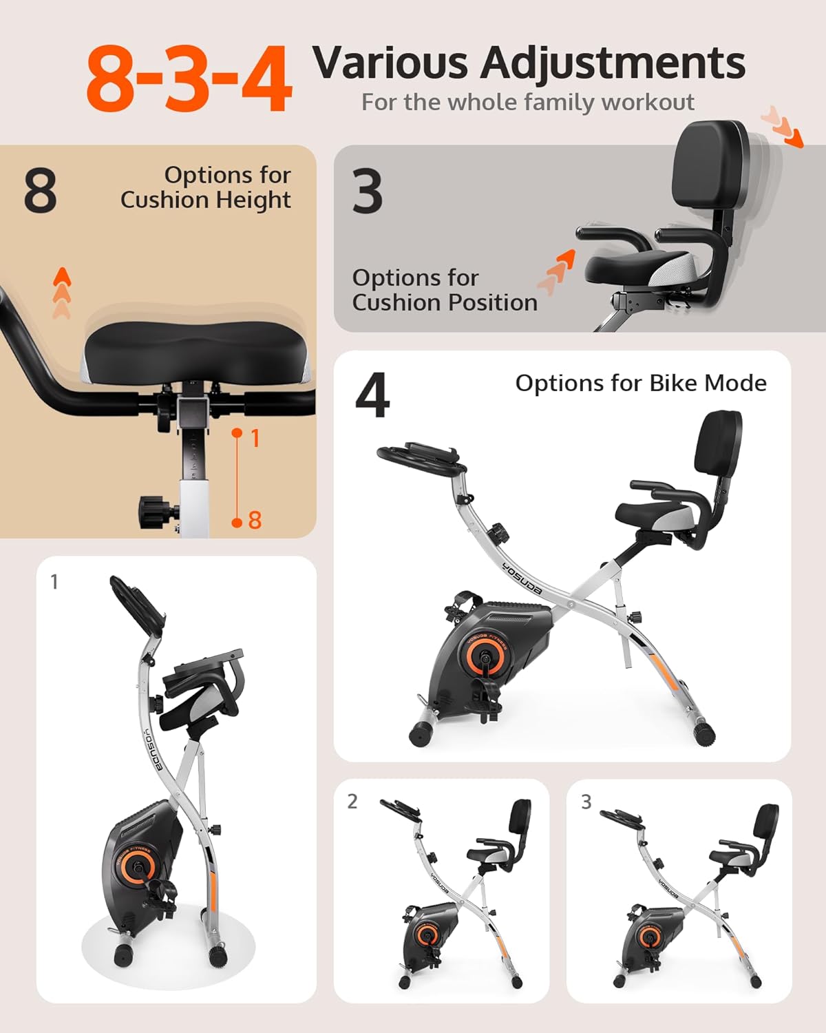 YOSUDA Bicicleta de ejercicio, bicicleta estática plegable para personas mayores, X-Bike magnética para entrenamiento de gimnasio en casa