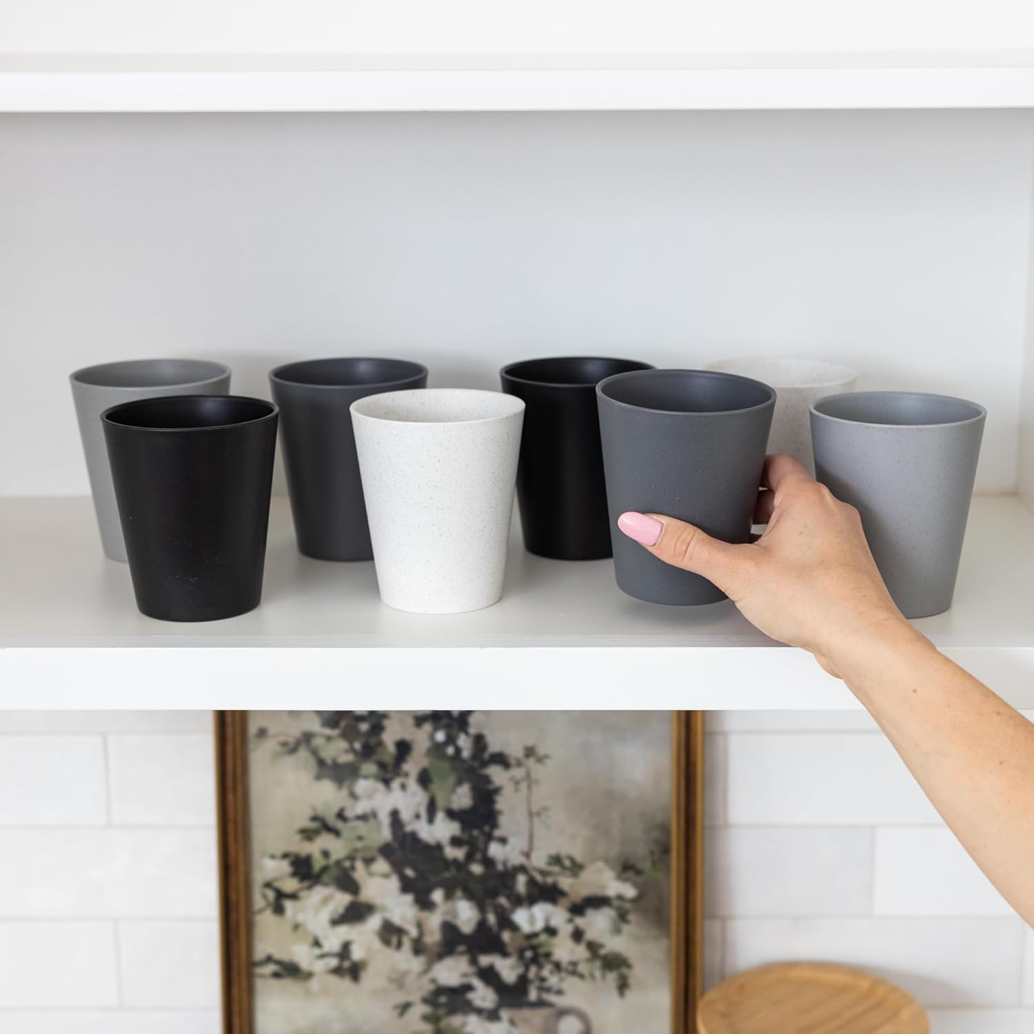 Grow Forward Vasos de paja de trigo de alta calidad, juego de 8 vasos irrompibles de plástico duro reutilizables de 13 onzas para agua, campamento,