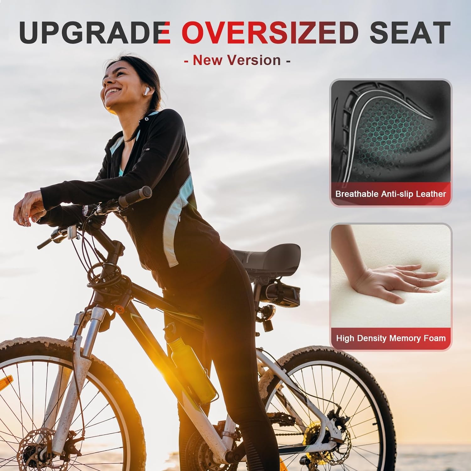 BLUEWIND Asiento de bicicleta de gran tamaño, asiento de bicicleta ancho, diseño de respaldo novedoso para bicicleta eléctrica, ajuste universal