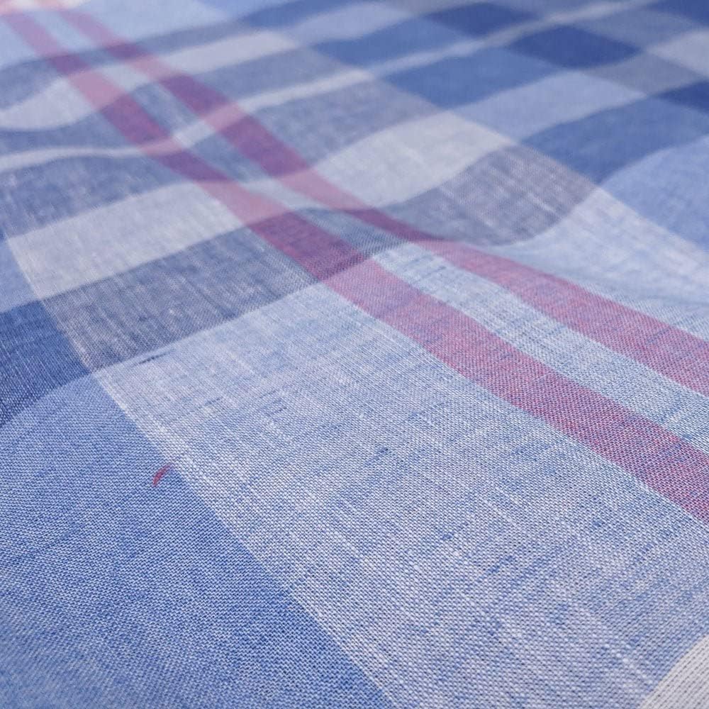 Tela de lino azul a cuadros  Material elegante y duradero para manualidades, ropa y decoración del hogar