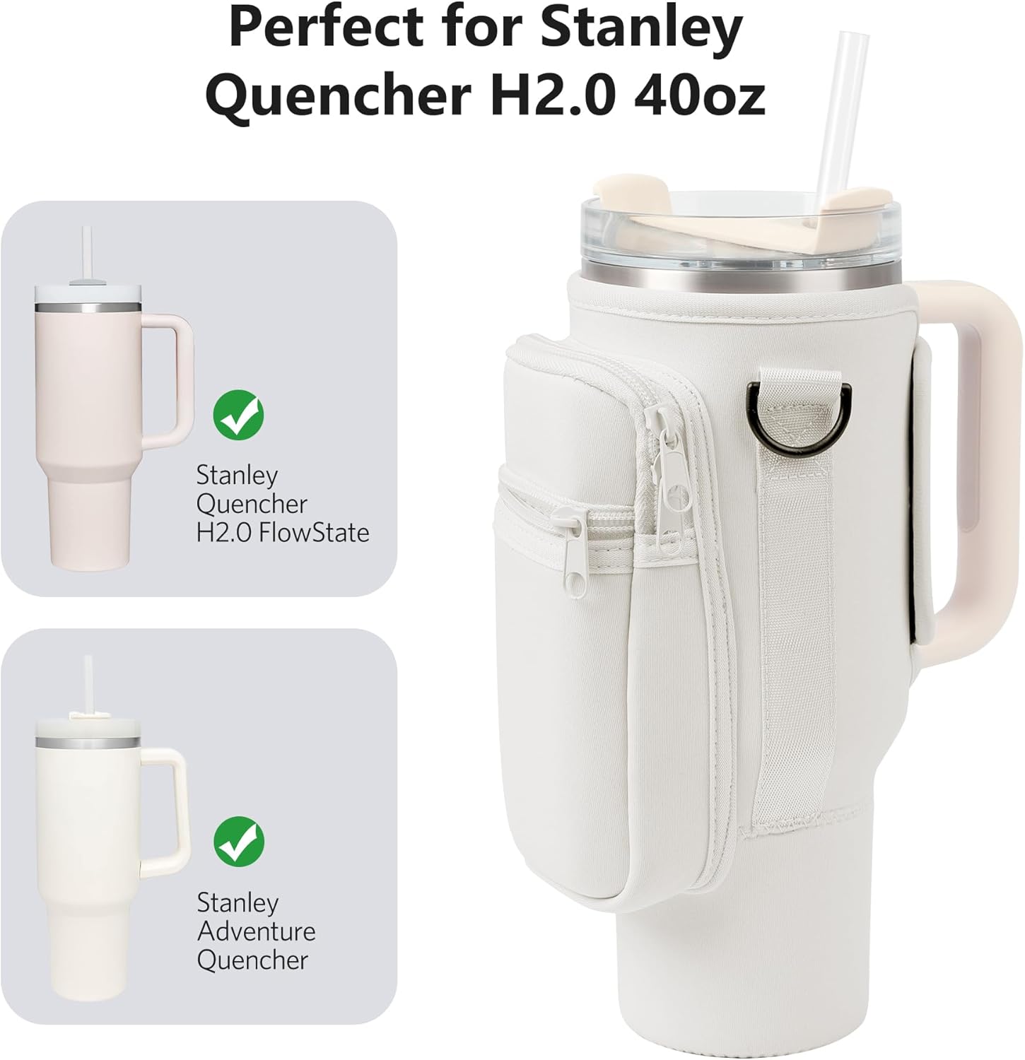 Onite Stanley – Soporte para botella de agua, accesorios para portavasos, bolsa con correa para el hombro para vaso de 3040 onzas con asa, para