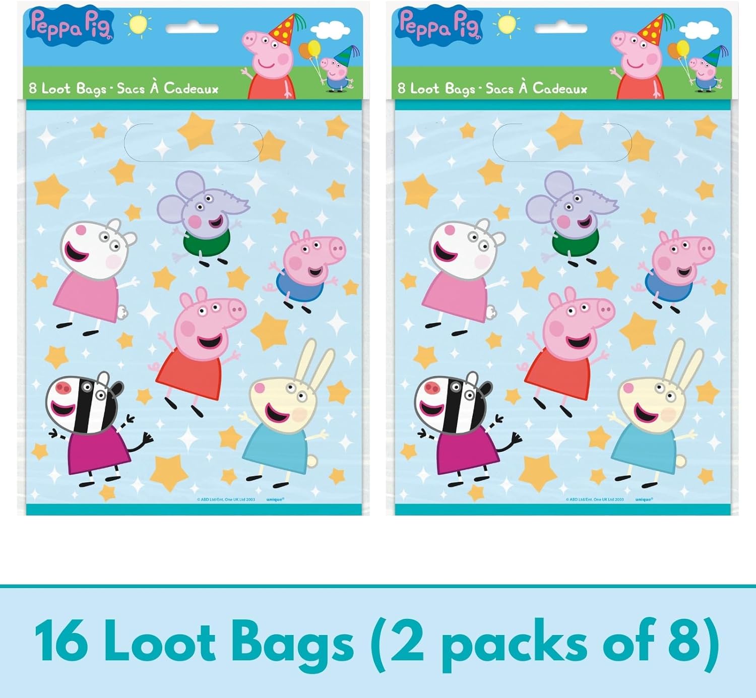 Unique Peppa Pig – Paquete de 16 bolsas de golosinas de Peppa Pig, lista de verificación, decoraciones de fiesta de Peppa Pig, suministros para