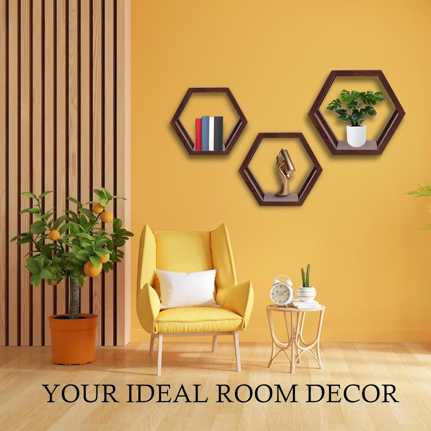YLYHSST Juego de 3 estantes flotantes hexagonales, estantes de madera de panal para almacenamiento en la pared, estante decorativo para dormitorio,