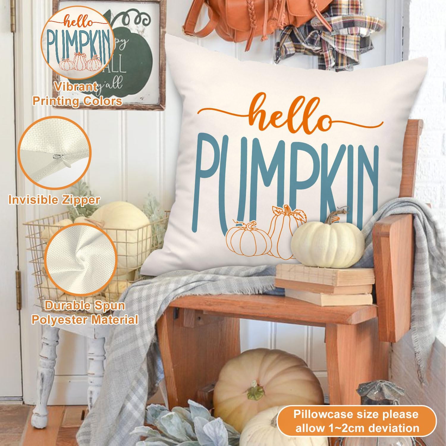 Ywlake Juego de 4 fundas de almohada de otoño de 16 x 16 pulgadas, diseño de calabaza y hojas de arce decorativas para días festivos de 16 x 16