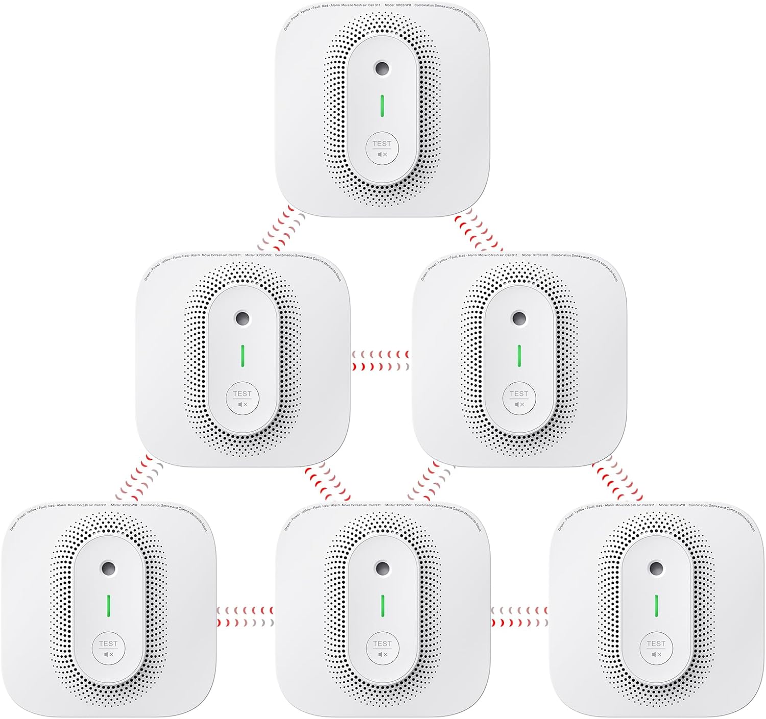 X-Sense Detector de humo y monóxido de carbono interconectado inalámbrico XP02-WR (paquete de 6) y 1 escucha SAL51 y 1 estación base SBS50 para