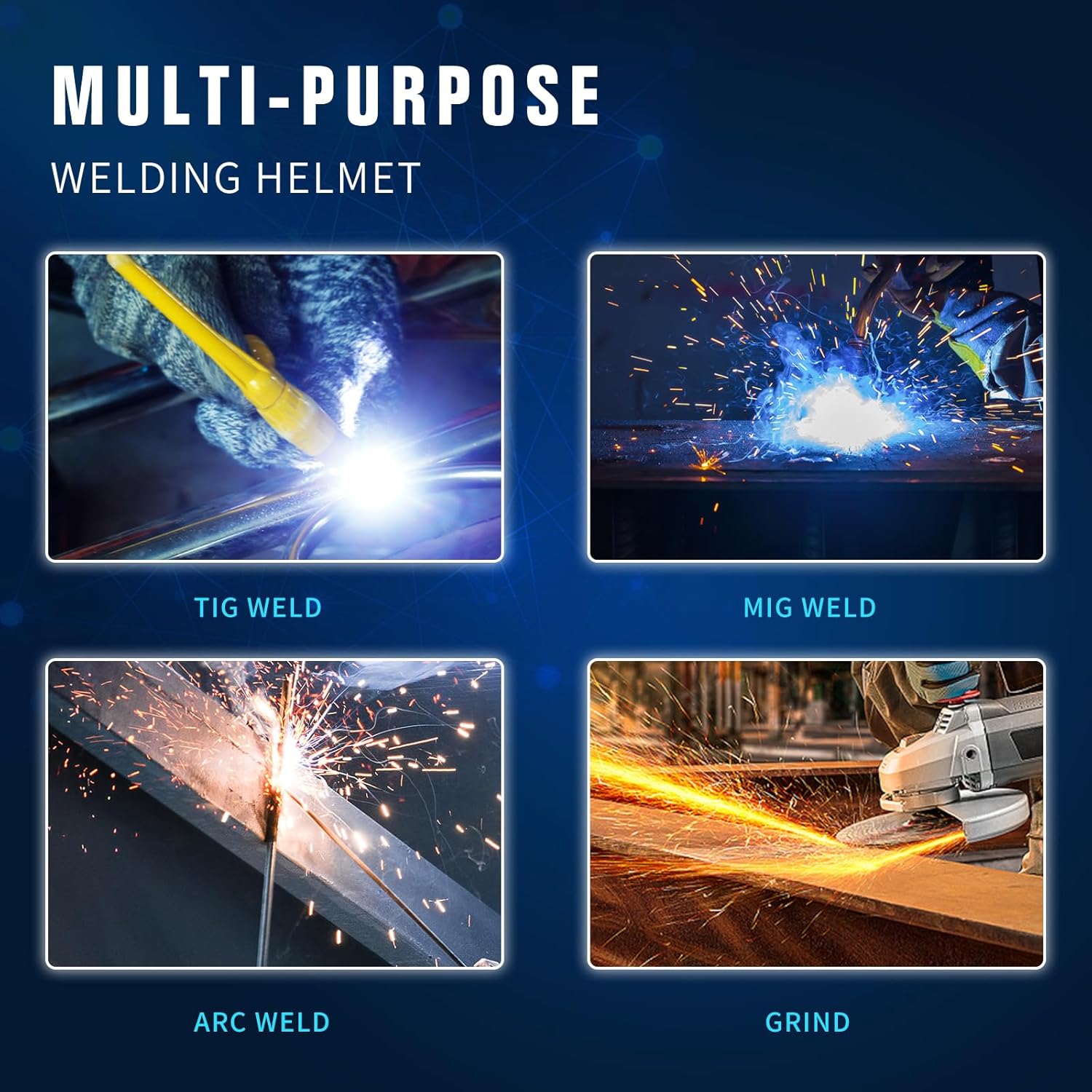 Casco de soldadura de oscurecimiento automático con campana de soldadura de color verdadero con luz solar 2 sensores de arco amplia sombra 9-13