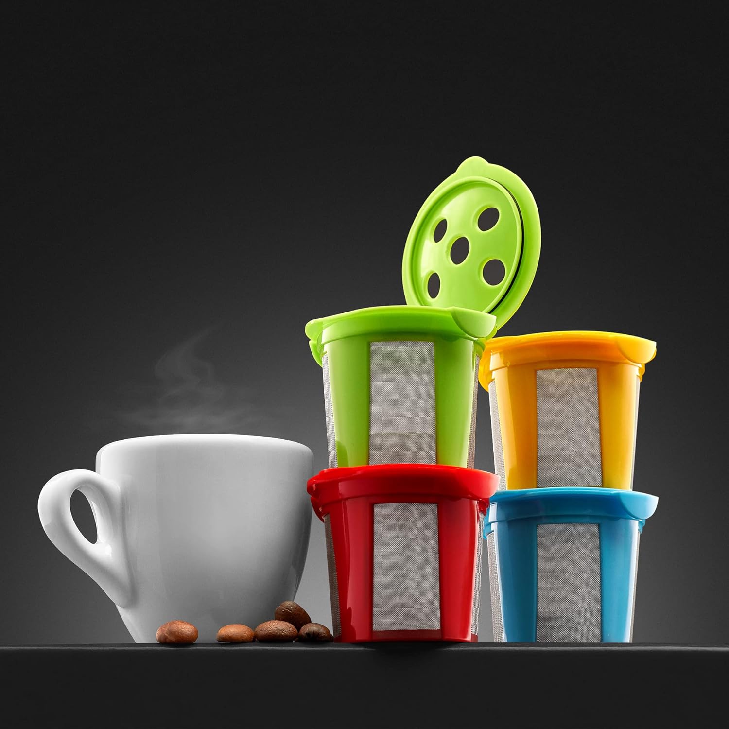 4 tazas K reutilizables para Keurig K Supreme, K Supreme Plus y K Slim con tecnología Multistream  Filtros de café Kcups recargables de 4 colores