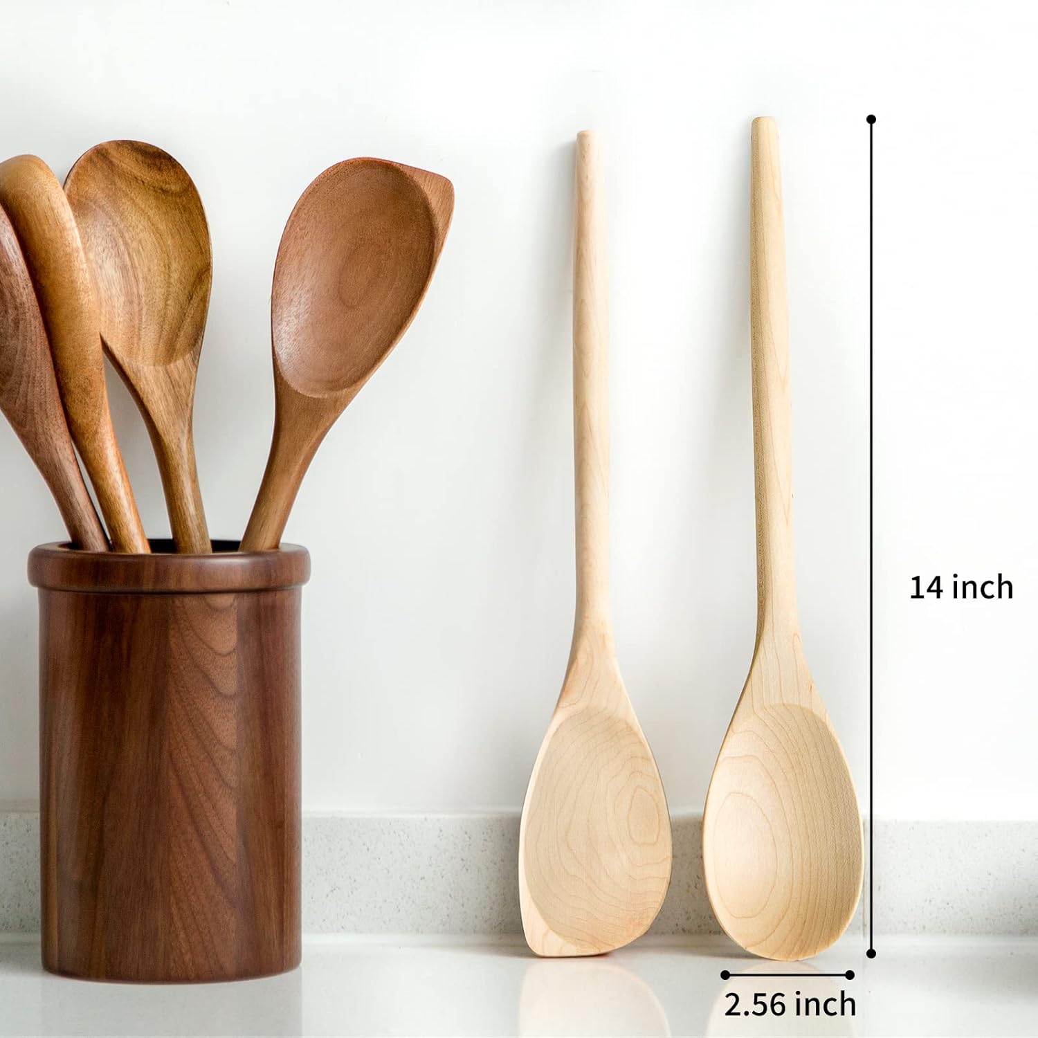 LOCDION Cucharas de madera de primera calidad para cocinar, utensilios de cocina de madera de arce para servir, agitar, mezclar, voltear, cucharas