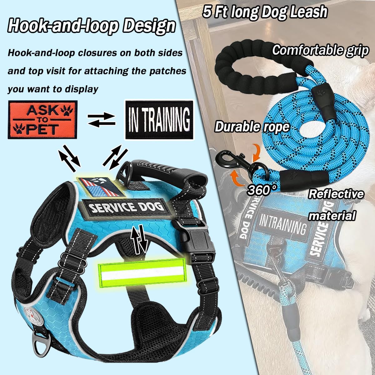 Chaleco para perro de servicio, chaleco de entrenamiento para perros grandes, arnés para perros grandes, sin tirones, con asa, ajustable, suave,