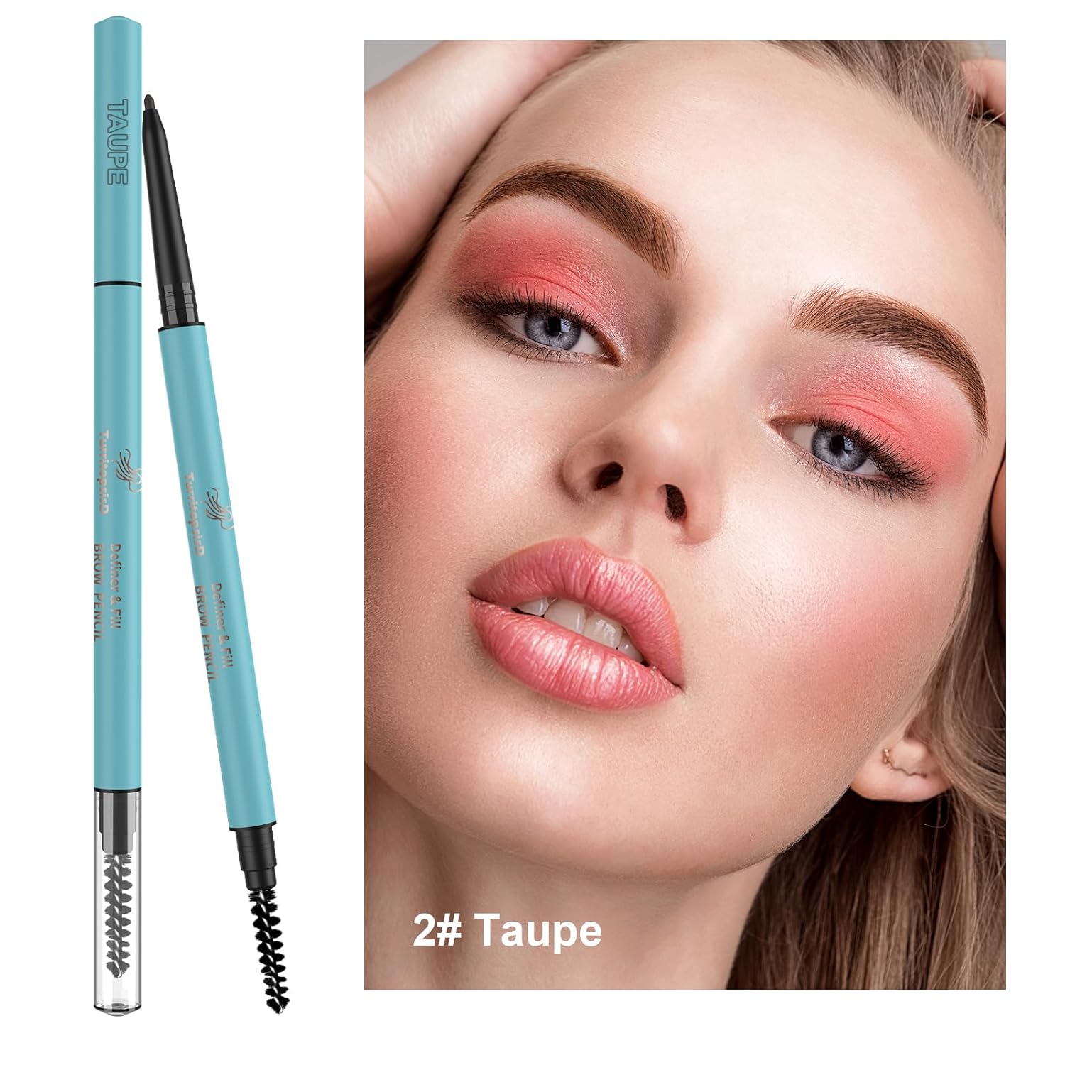 TurritopsisD – Lápiz de cejas para definir y rellenar (paquete de 2 unidades, color gris pardo), impermeable, de larga duración, precisión de