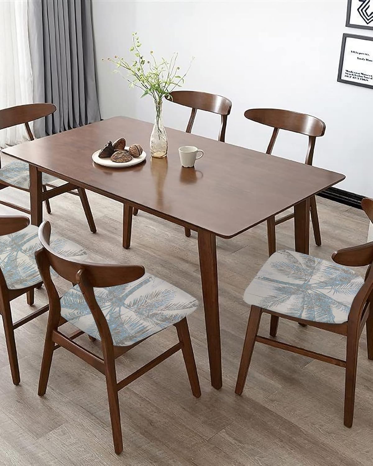 Fundas de asiento de relleno de palmeras tropicales para sillas de comedor, fundas elásticas para sillas de cocina, fondo de grano de rayas de