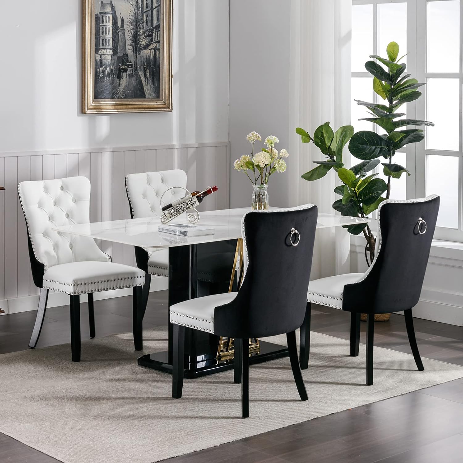 ODUSE-DAILY Juego de 2 sillas de comedor de terciopelo + poliuretano, juego de 2 sillas de cocina y comedor, sillas de comedor copetudas, tapizadas