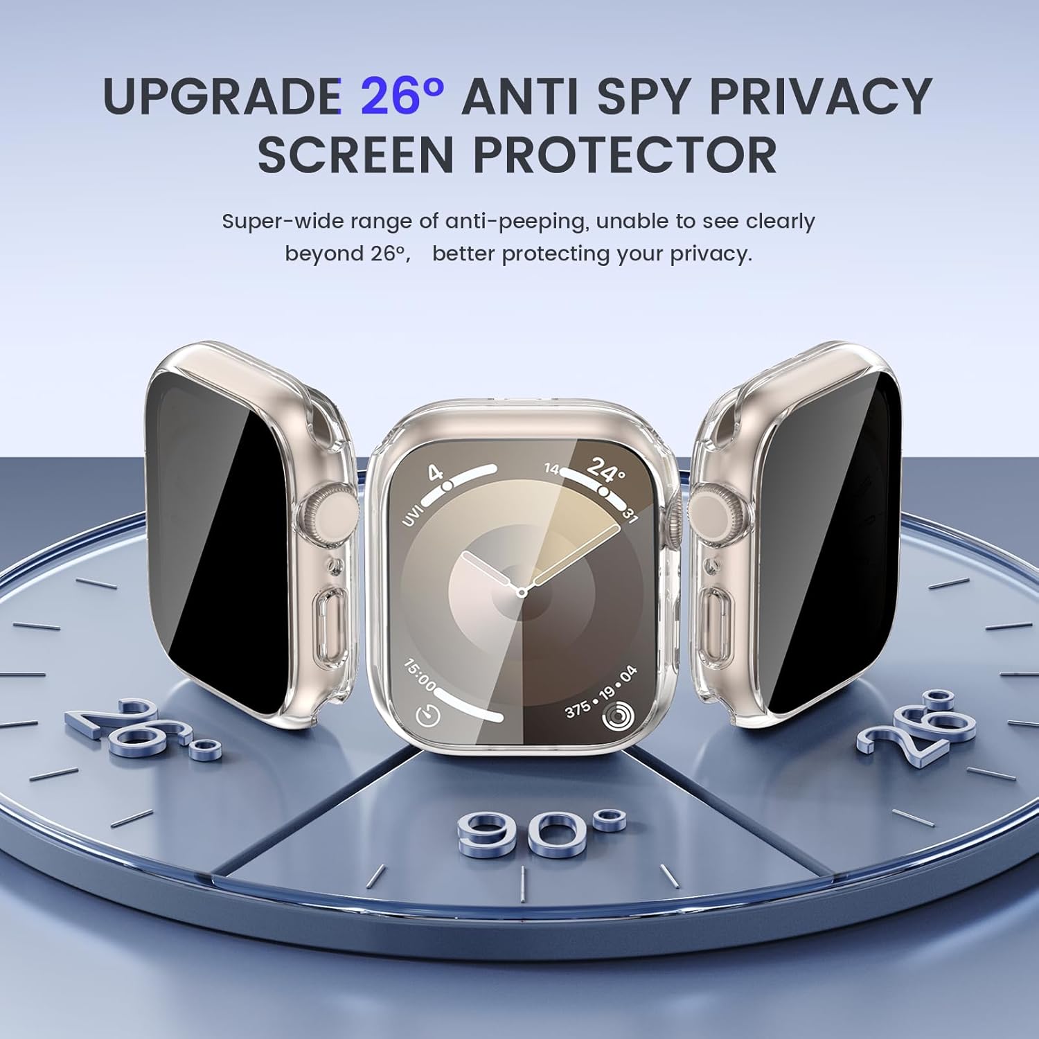 Goton Funda impermeable de privacidad 2 en 1 para Apple Watch Series 9, 8, 7, protector de pantalla de 1.772 in, cubierta frontal de vidrio templado