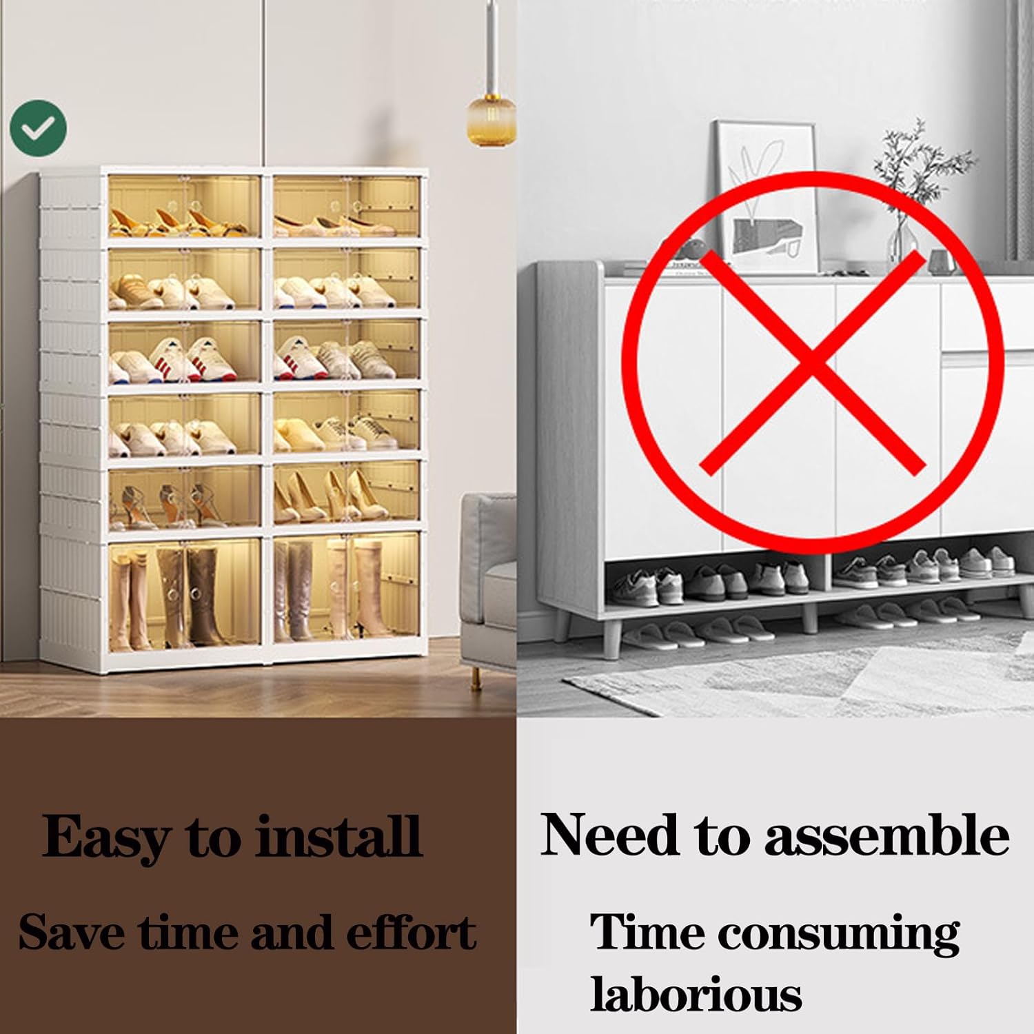 Organizador plegable para zapatos, almacenamiento de zapatos apilable de 6 niveles con puerta transparente magnética, organizador grande de plástico