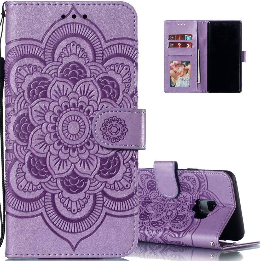 LEECOCO – Funda para Galaxy S9 con diseño de mandala en relieve de piel sintética de lujo, cartera con tapa para cuaderno, soporte magnético, ranura