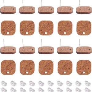 UNICRAFTALE 20 pares de aretes de madera de nogal, cuadrados vintage, de madera de nogal, accesorios para aretes de madera, aretes de madera de UNICRAFTALE 20 pares de aretes de madera de nogal, cuadrados vintage, de madera de nogal, accesorios para aretes de madera, aretes de madera de