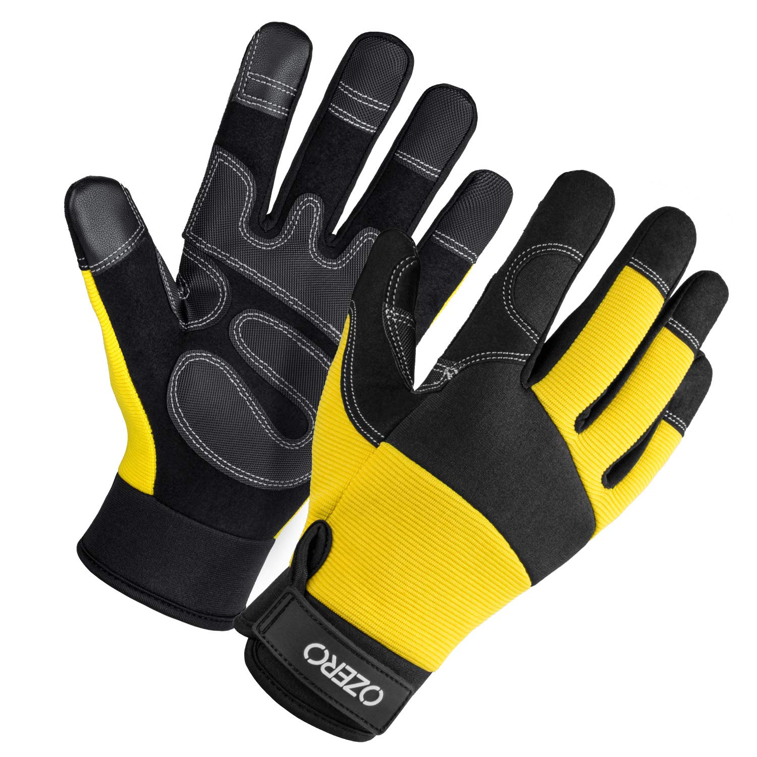OZERO Mechanic Gloves – Guantes de trabajo de cuero sintético para mujeres y hombres (amarillo, XL)