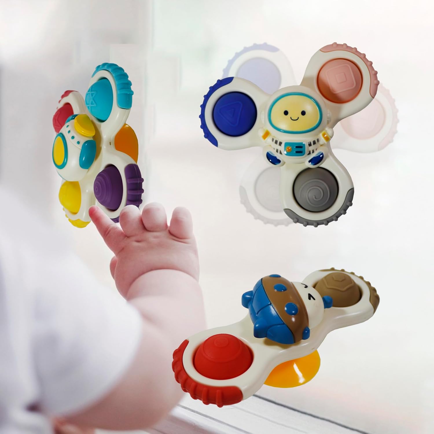 3 juguetes giratorios con ventosa para niños pequeños de 1 a 3 años, juguetes giratorios para niños, juguetes giratorios de ventana, juguetes