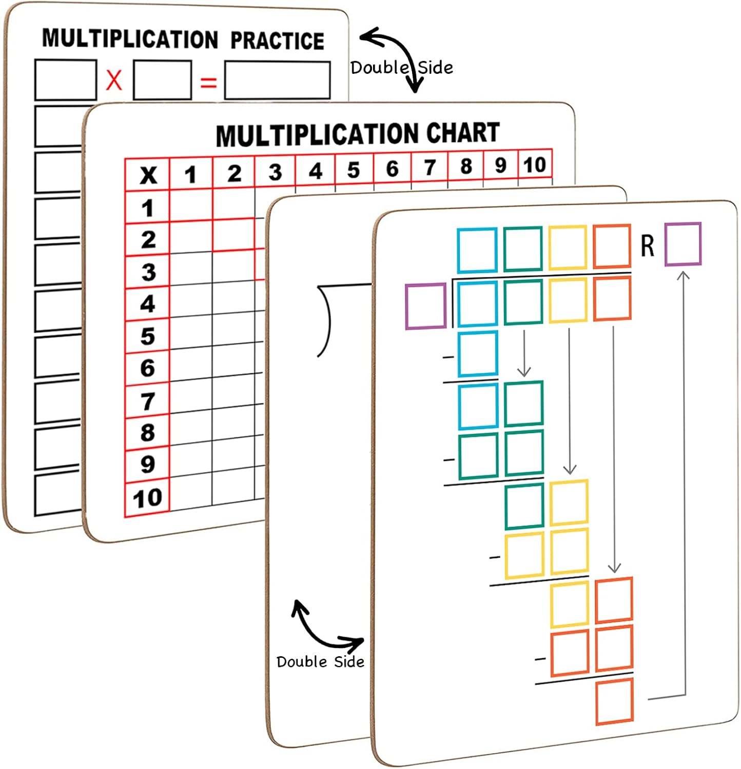 Tabla de división y multiplicación de borrado en seco, pizarra blanca, mesa lateral doble de 9 x 12 pulgadas, manipuladores de matemáticas, para